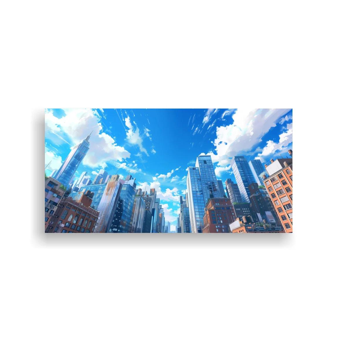 Cuadro skyline urbano con rascacielos y fachadas acristaladas