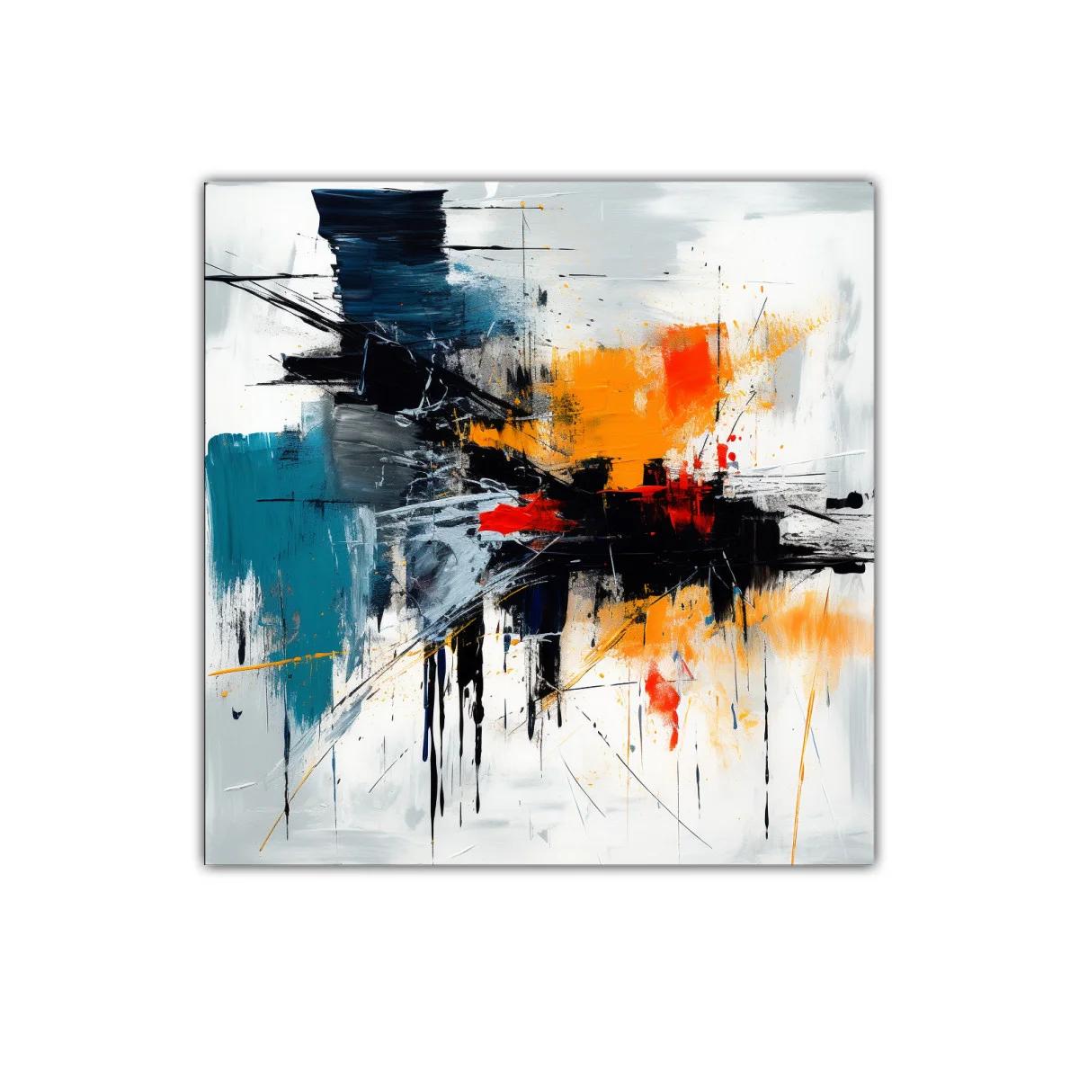 Cuadro abstracto con colores intensos y trazos dinámicos