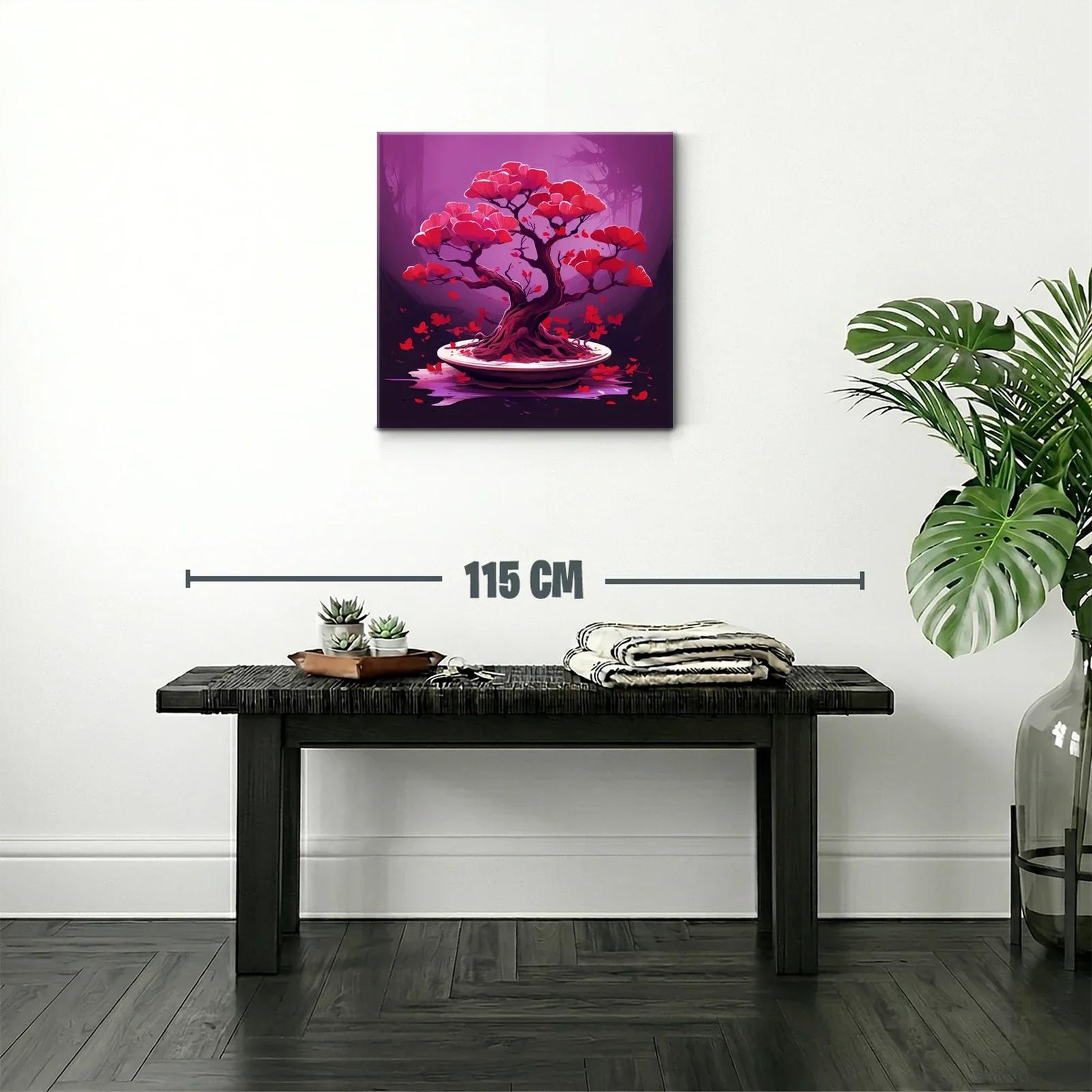 Árbol bonsái con flores rojas sobre fondo lila vibrante — miniatura 2