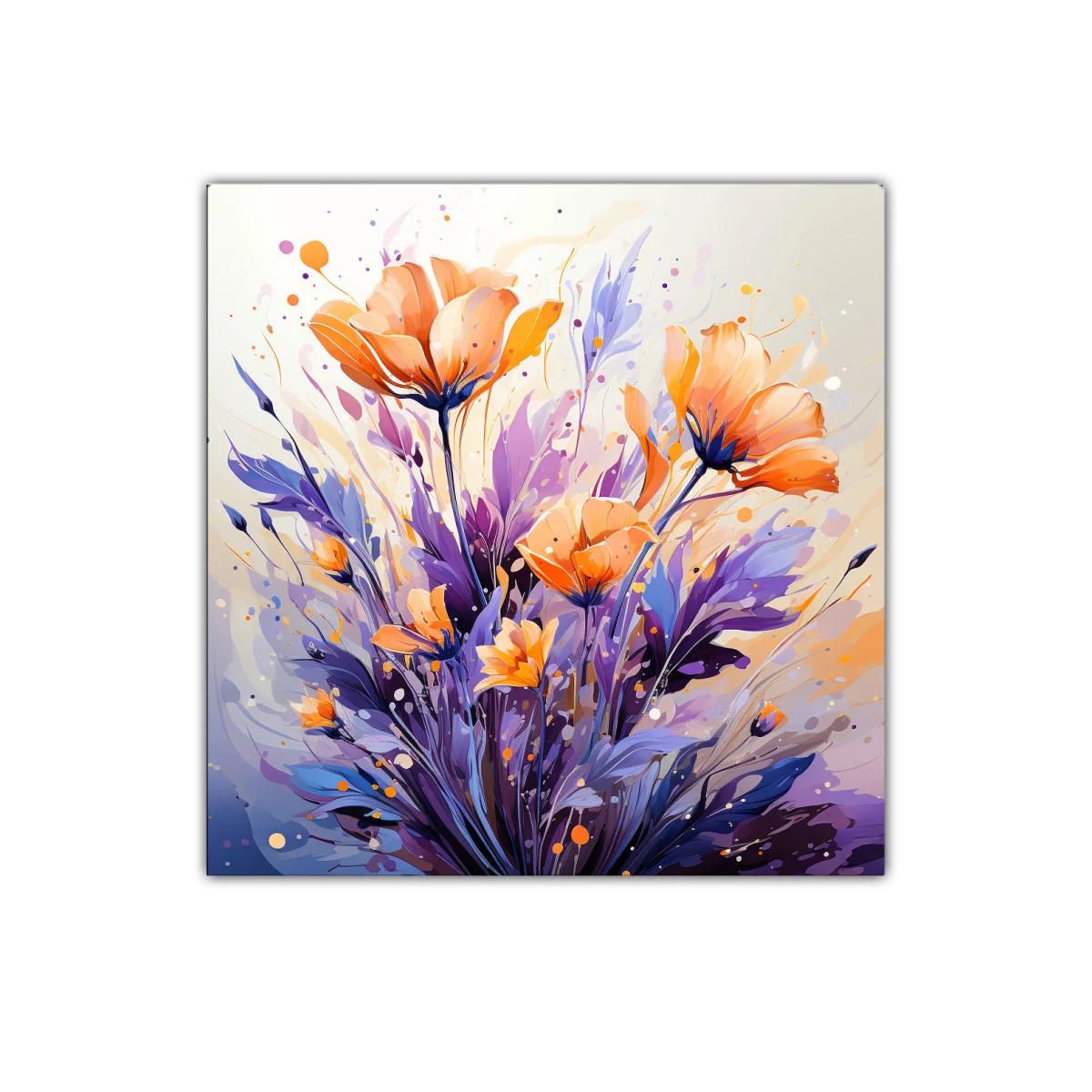 Cuadro moderno con flores en tonos naranja y púrpura — imagen principal