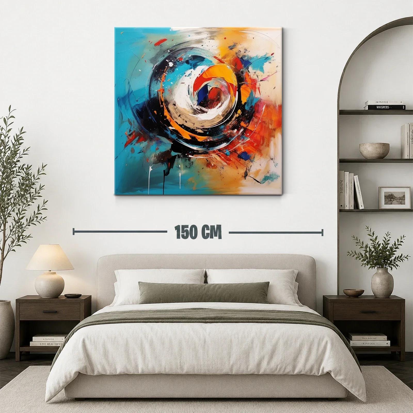 Cuadro abstracto con remolinos en tonos vibrantes y cálidos — miniatura 3