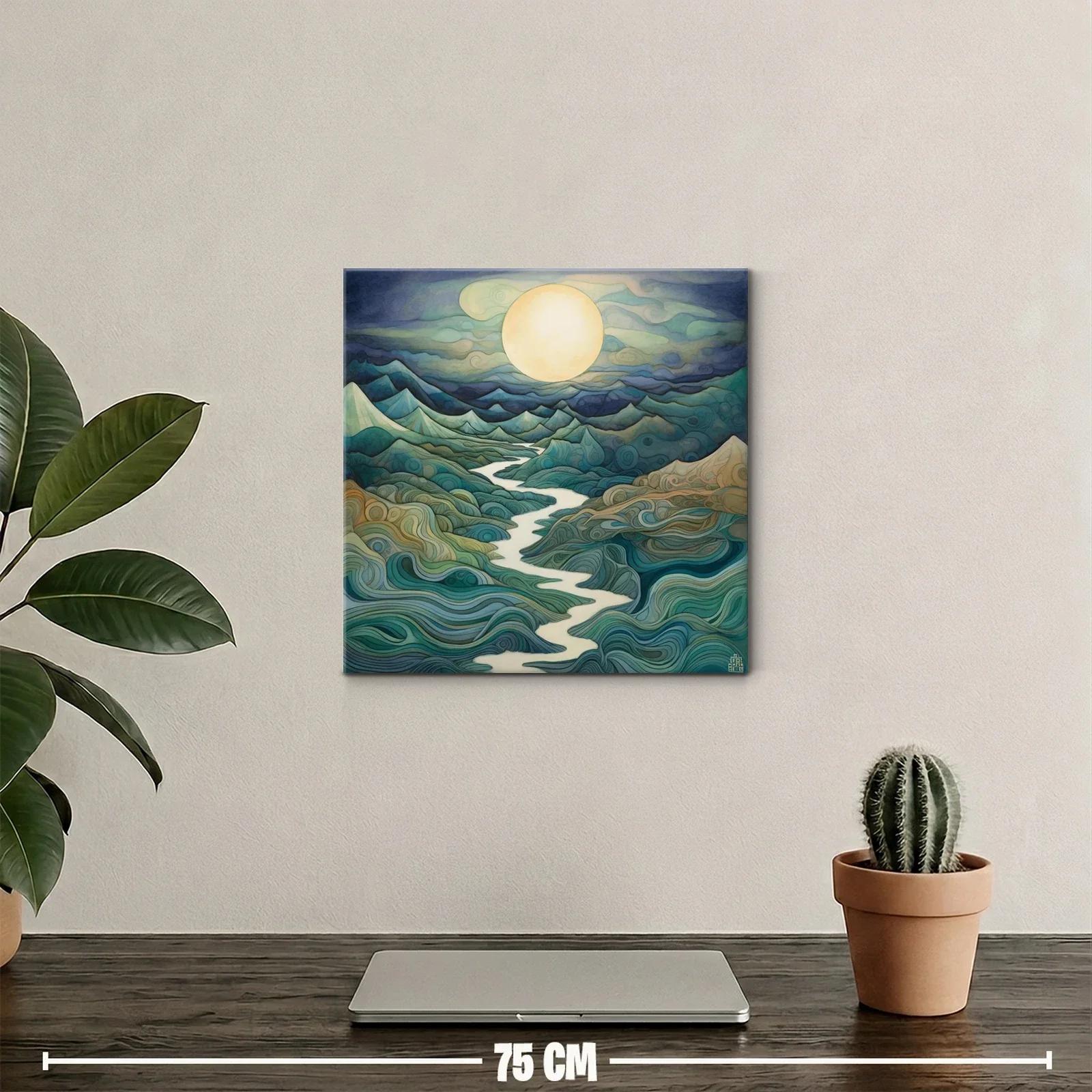 Paisaje onírico con río serpenteante bajo luna llena — miniatura 2