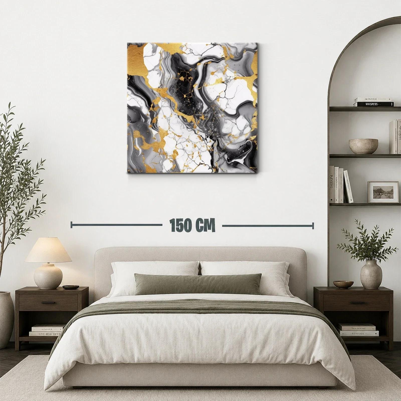 Arte abstracto con vetas doradas en tonos blanco y negro — miniatura 3