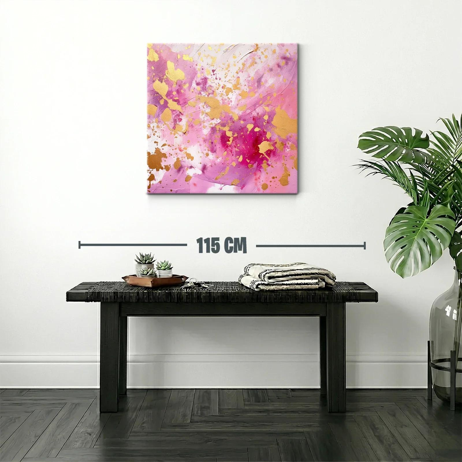 Cuadro abstracto con explosión de dorado y tonos rosas — miniatura 2