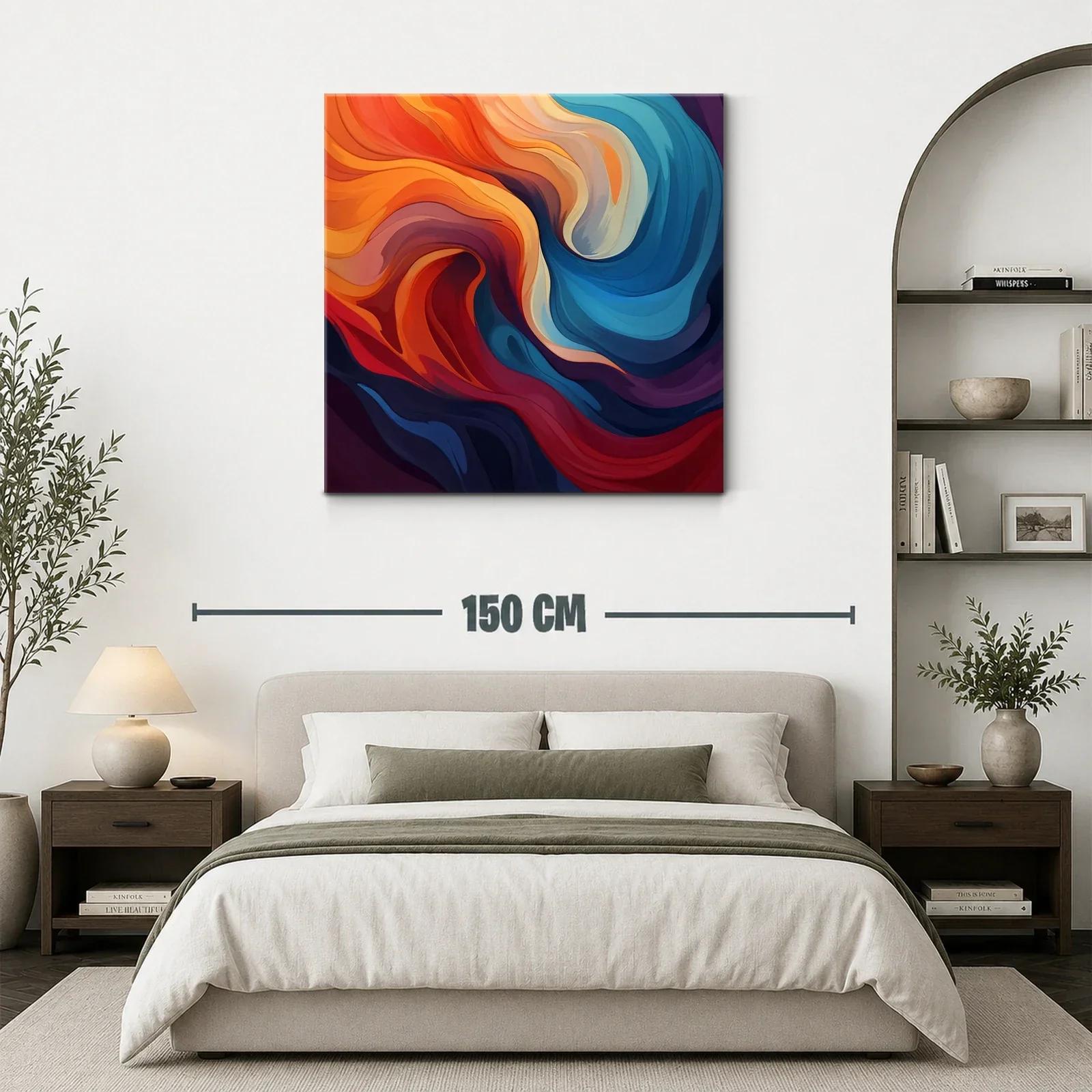 Cuadro Abstracto con Ondas en Tonos Cálidos y Fríos — miniatura 3