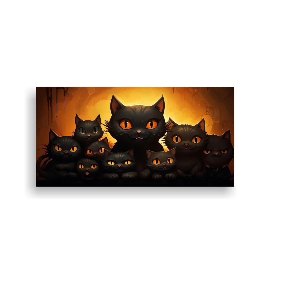 Cuadro grupo de gatos negros de ojos naranjas