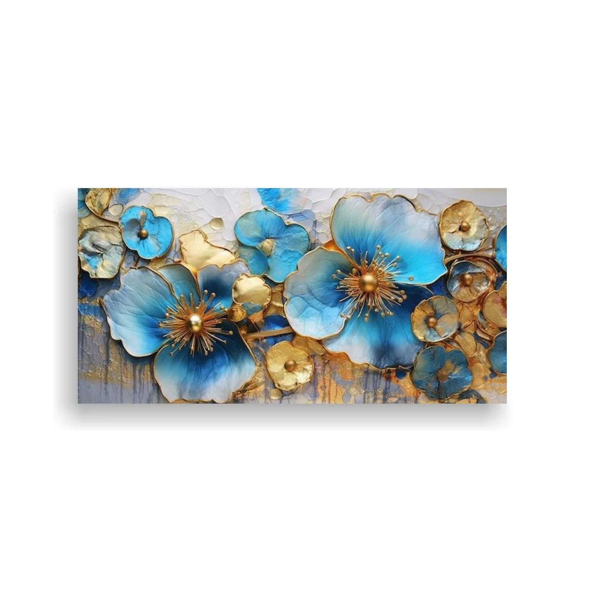 Cuadro flores azules con textura craquelada