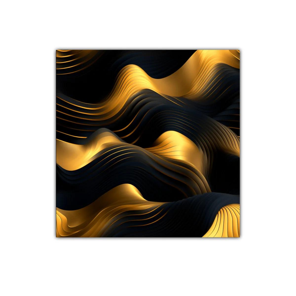 Composición abstracta en tonos dorados y negros con texturas onduladas — miniatura 1
