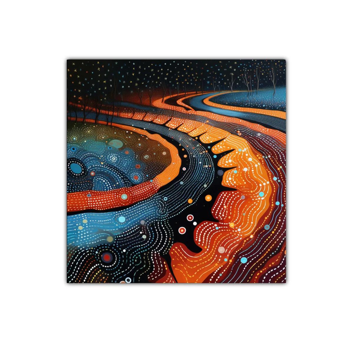 Cuadro abstracto con formas orgánicas en tonos cálidos y fríos — imagen principal