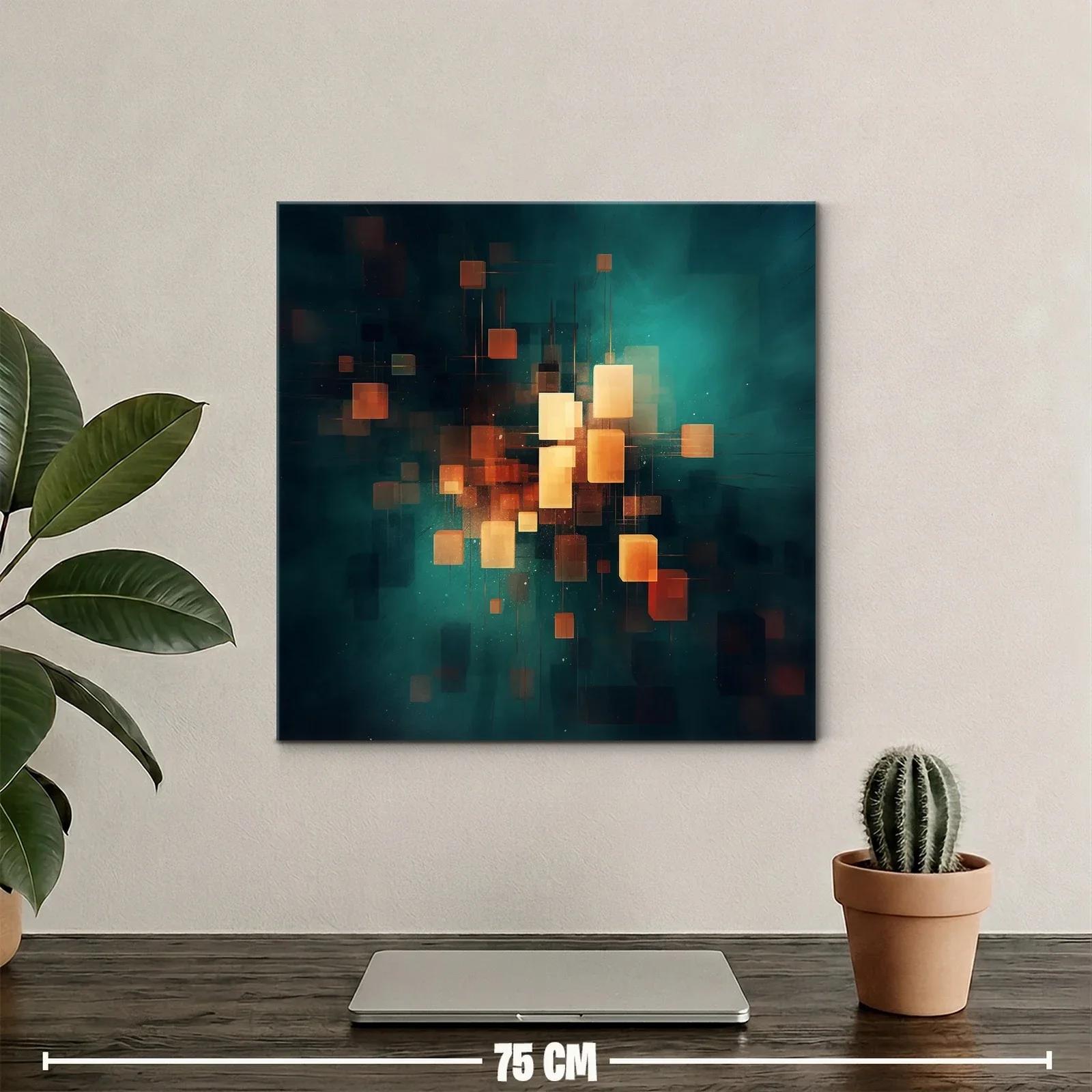 Cuadro abstracto con luces cálidas en fondo azul oscuro — miniatura 2