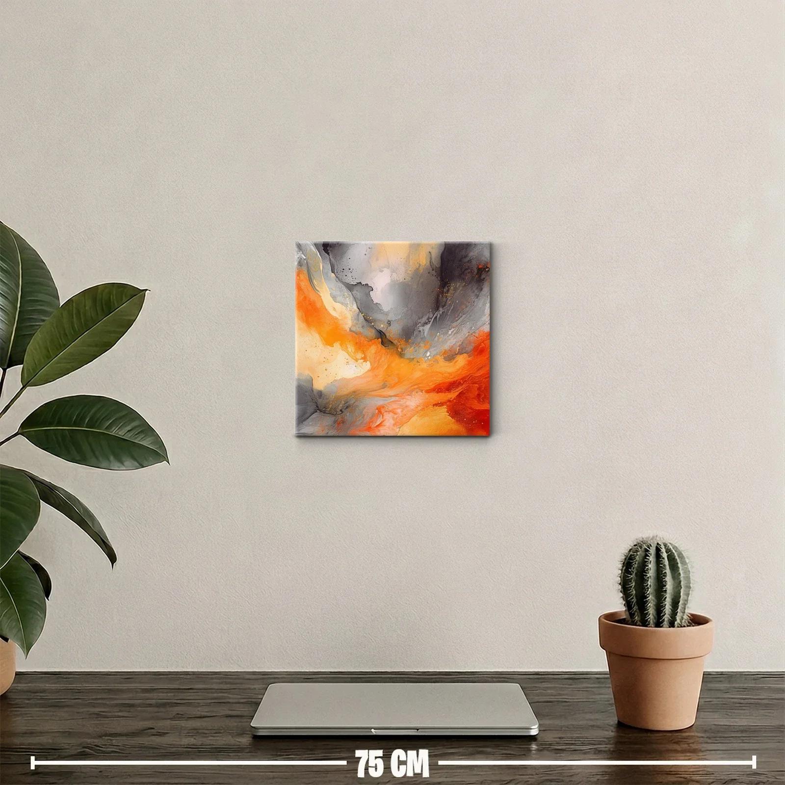 Cuadro abstracto con vibrantes tonos naranjas y grises — miniatura 2