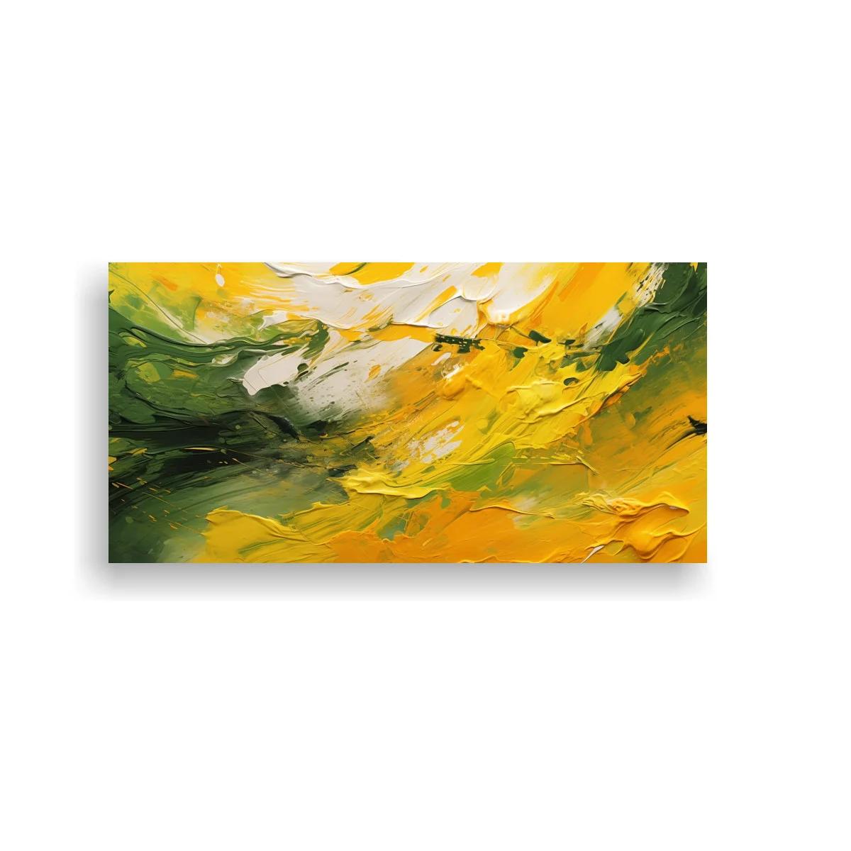 Cuadro abstracción en amarillo y verde con pincelada enérgica