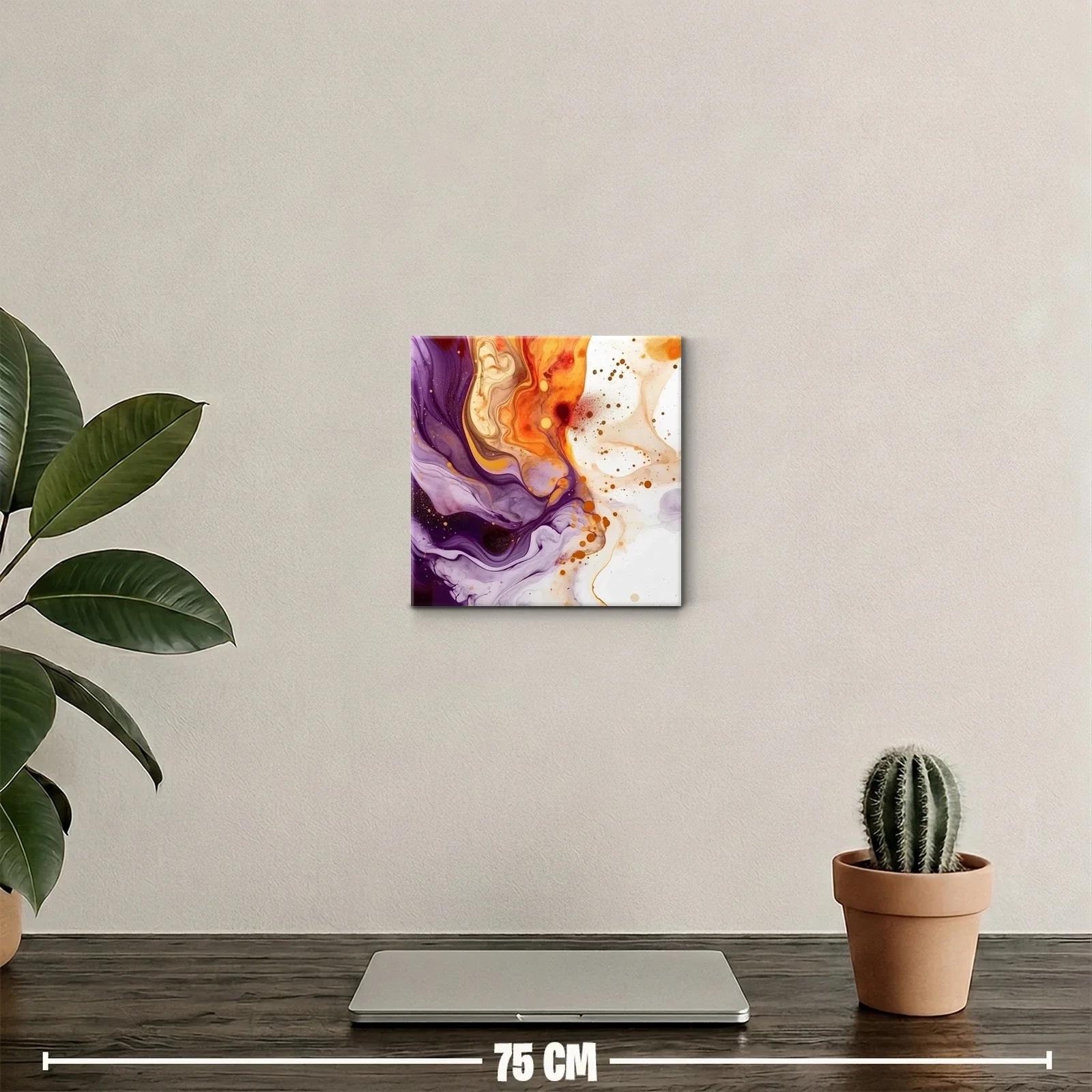 Cuadro abstracto con tonos cálidos y lilas vibrantes — miniatura 2
