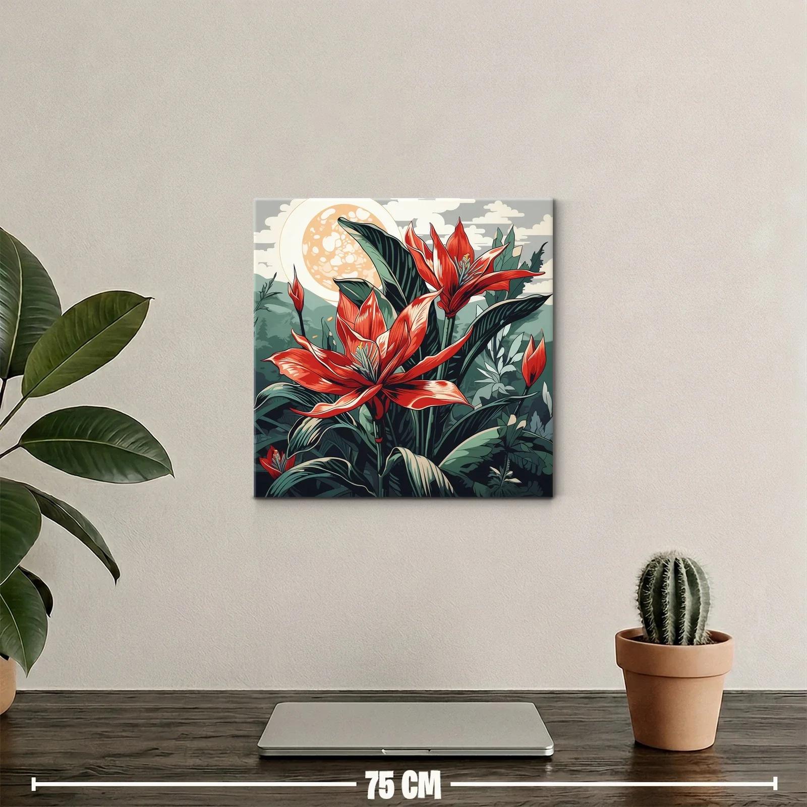 Exuberante cuadro floral con tonos rojos y verdes vivos — miniatura 2