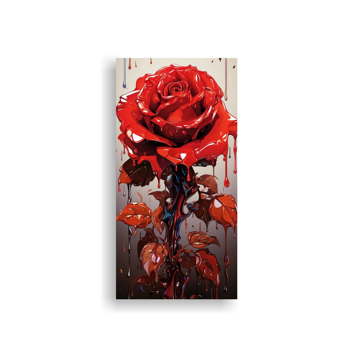 Cuadro rosa roja con efecto goteante