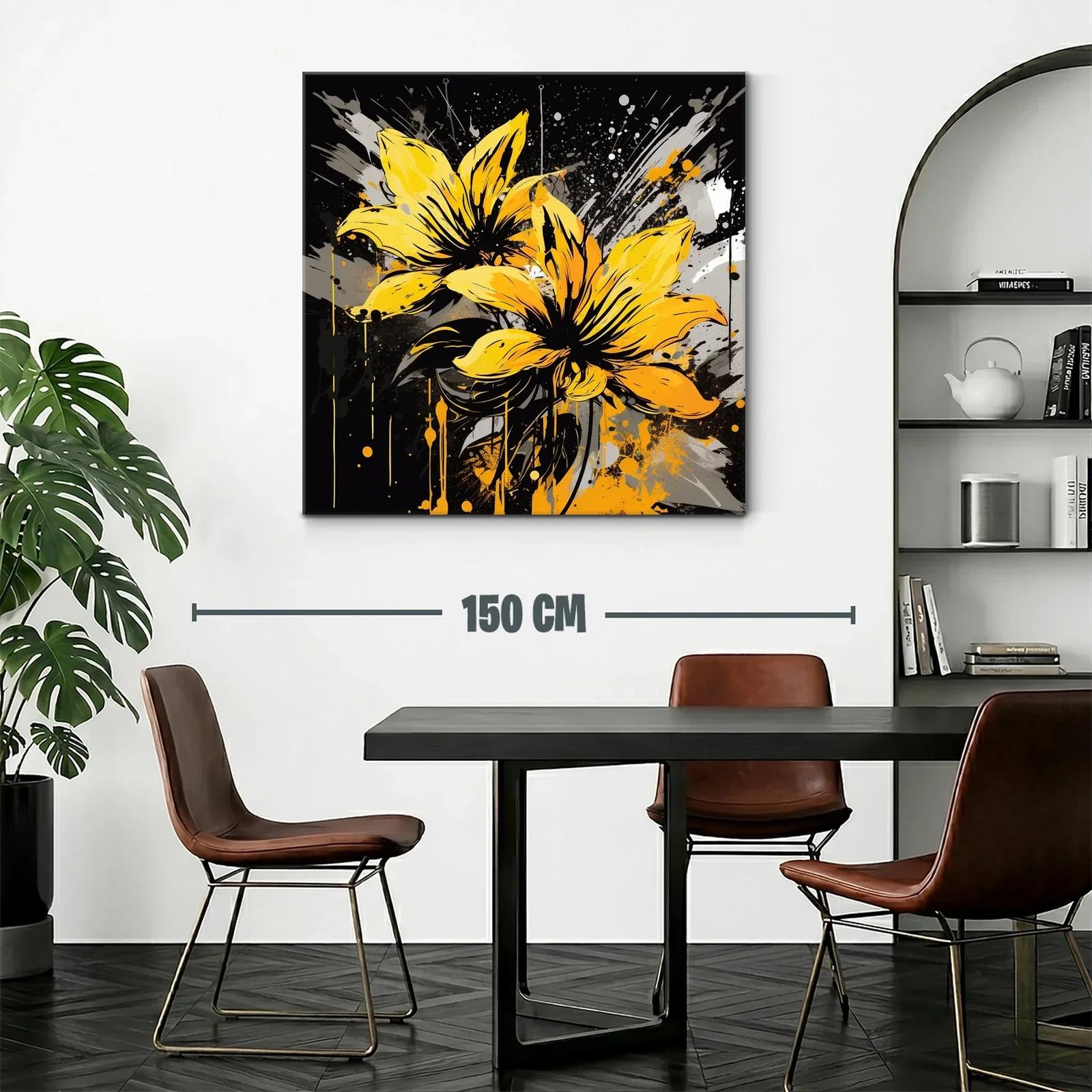Vibrante cuadro floral con tonos amarillos y contrastes oscuros — miniatura 2