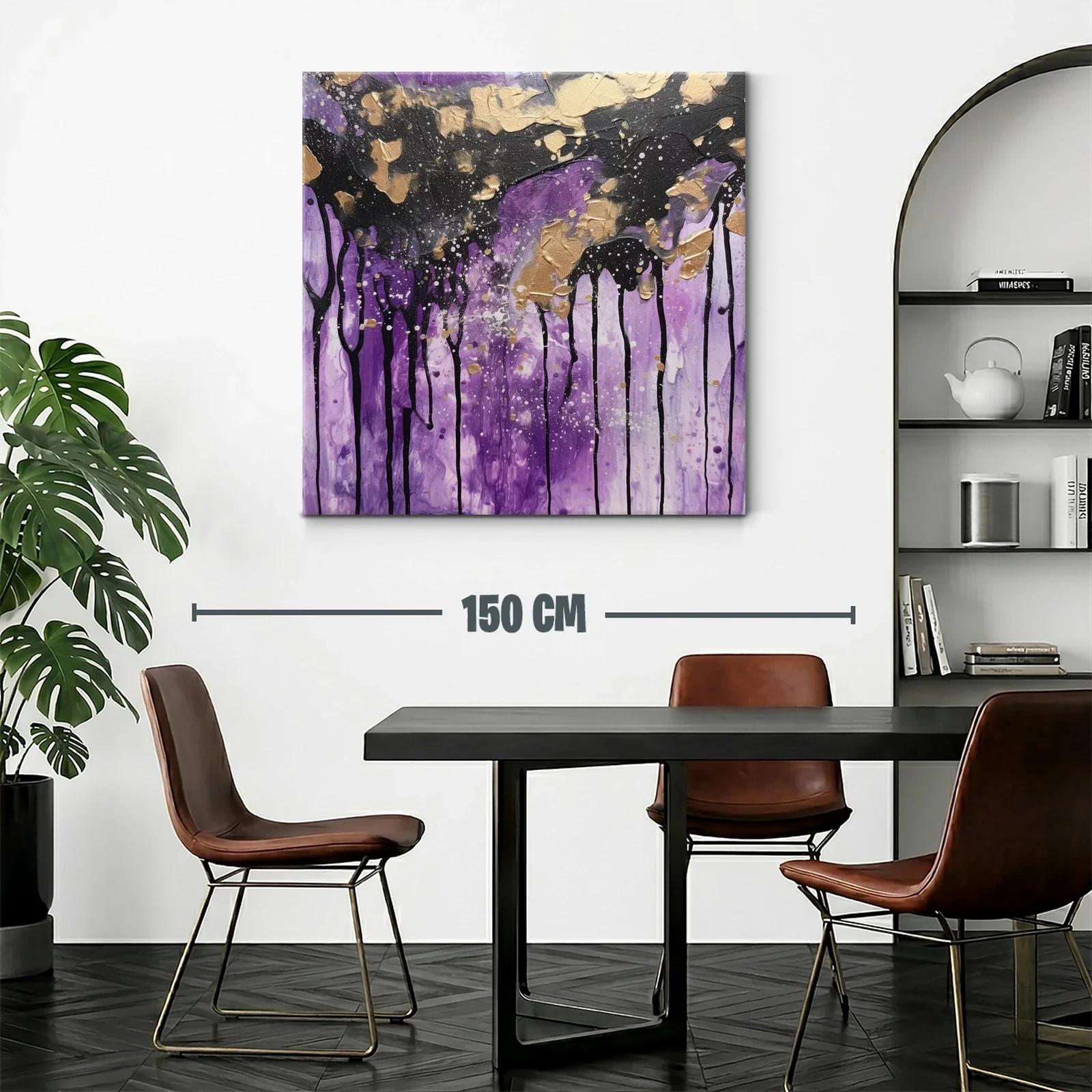 Cuadro abstracto con tonos violetas y detalles dorados — miniatura 2
