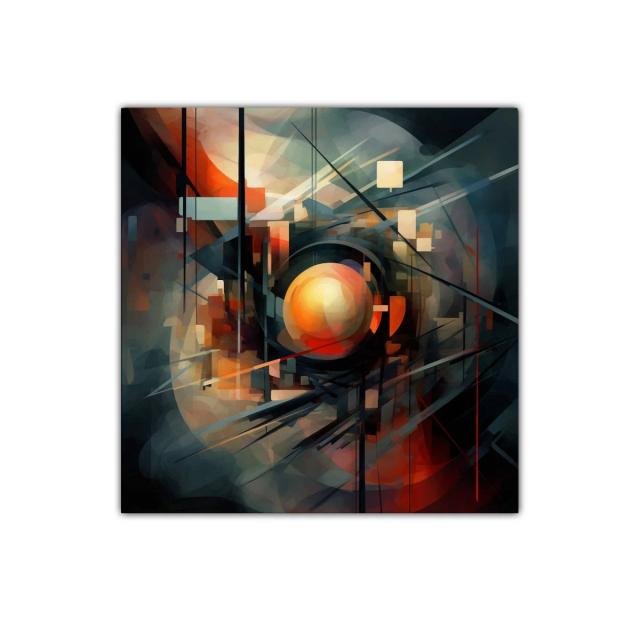 Composición abstracta con esfera central en tonos cálidos