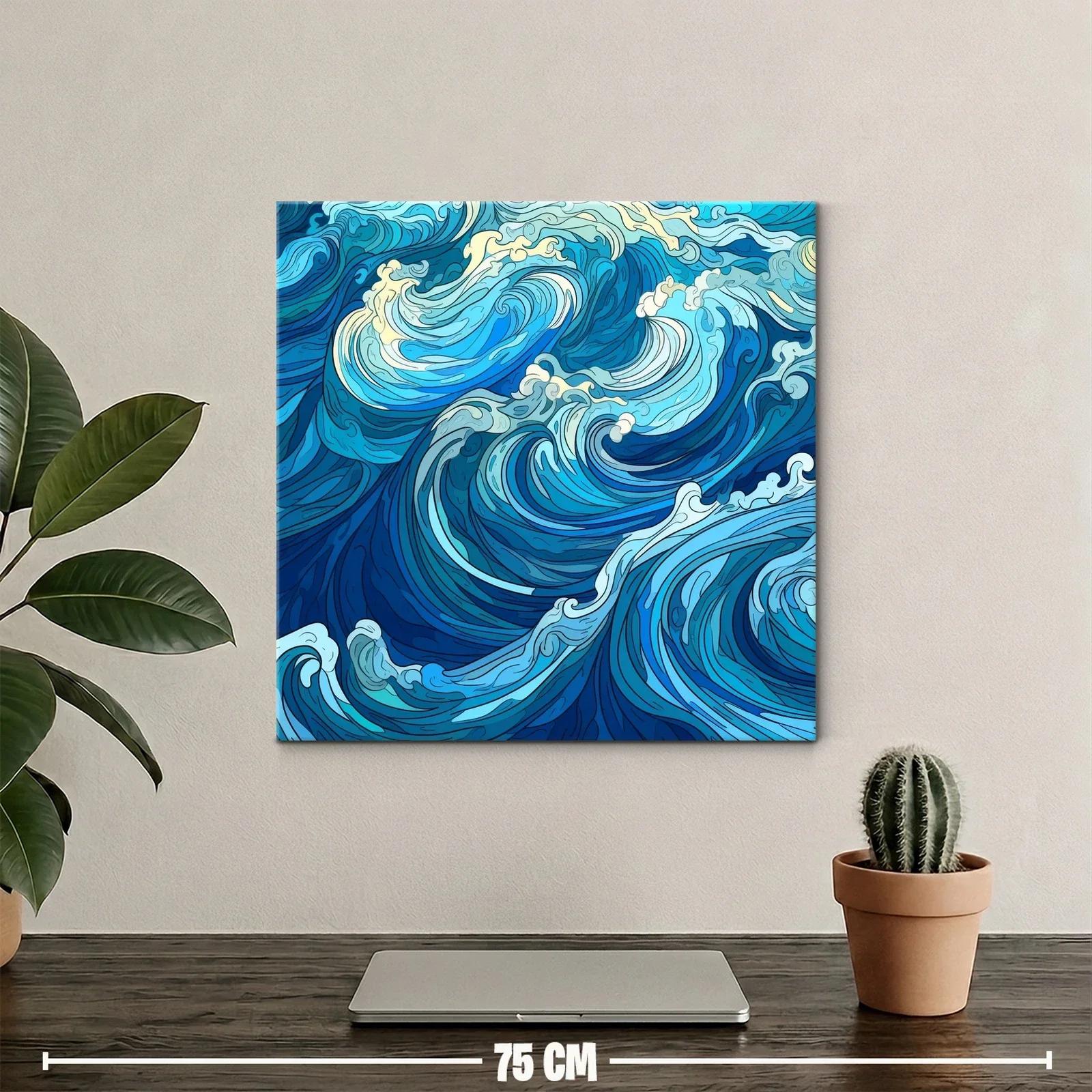 Dinámica composición de olas en tonos azules y cremas — miniatura 2
