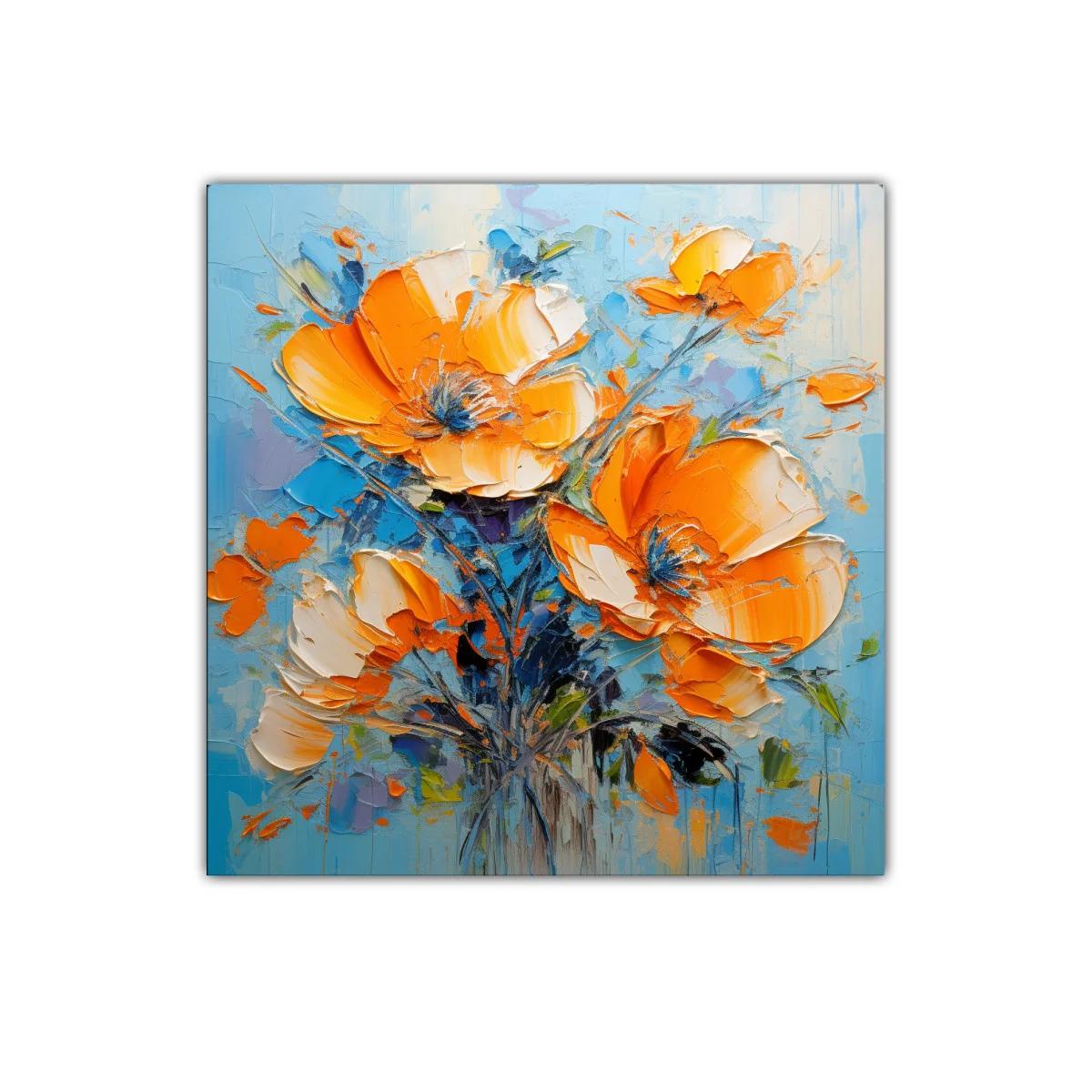 Impresionante cuadro de flores en tonos naranja y azul — imagen principal