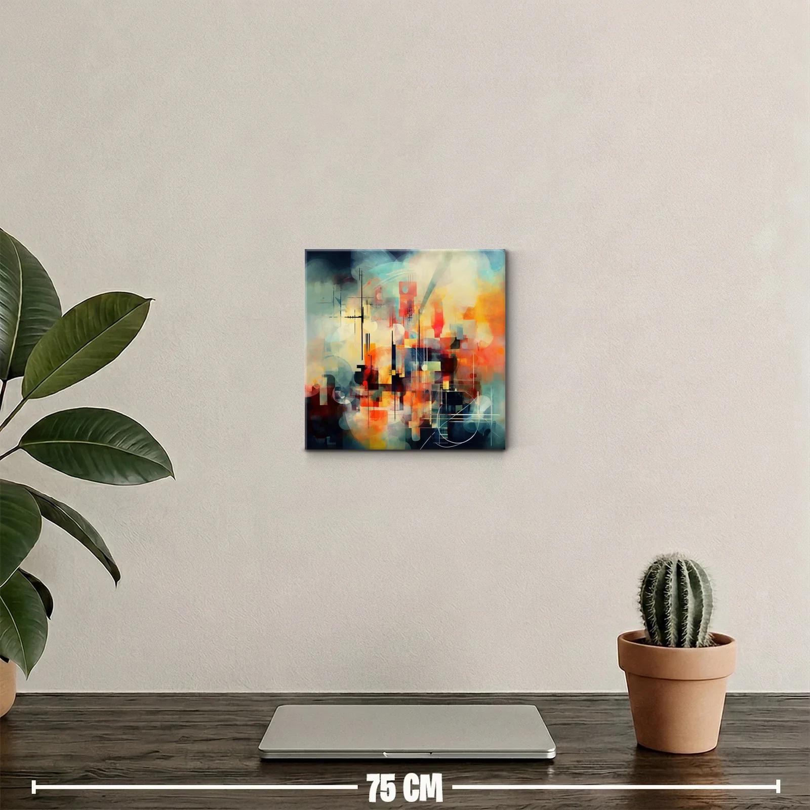 Cuadro abstracto con formas geométricas y tonos vibrantes — miniatura 2