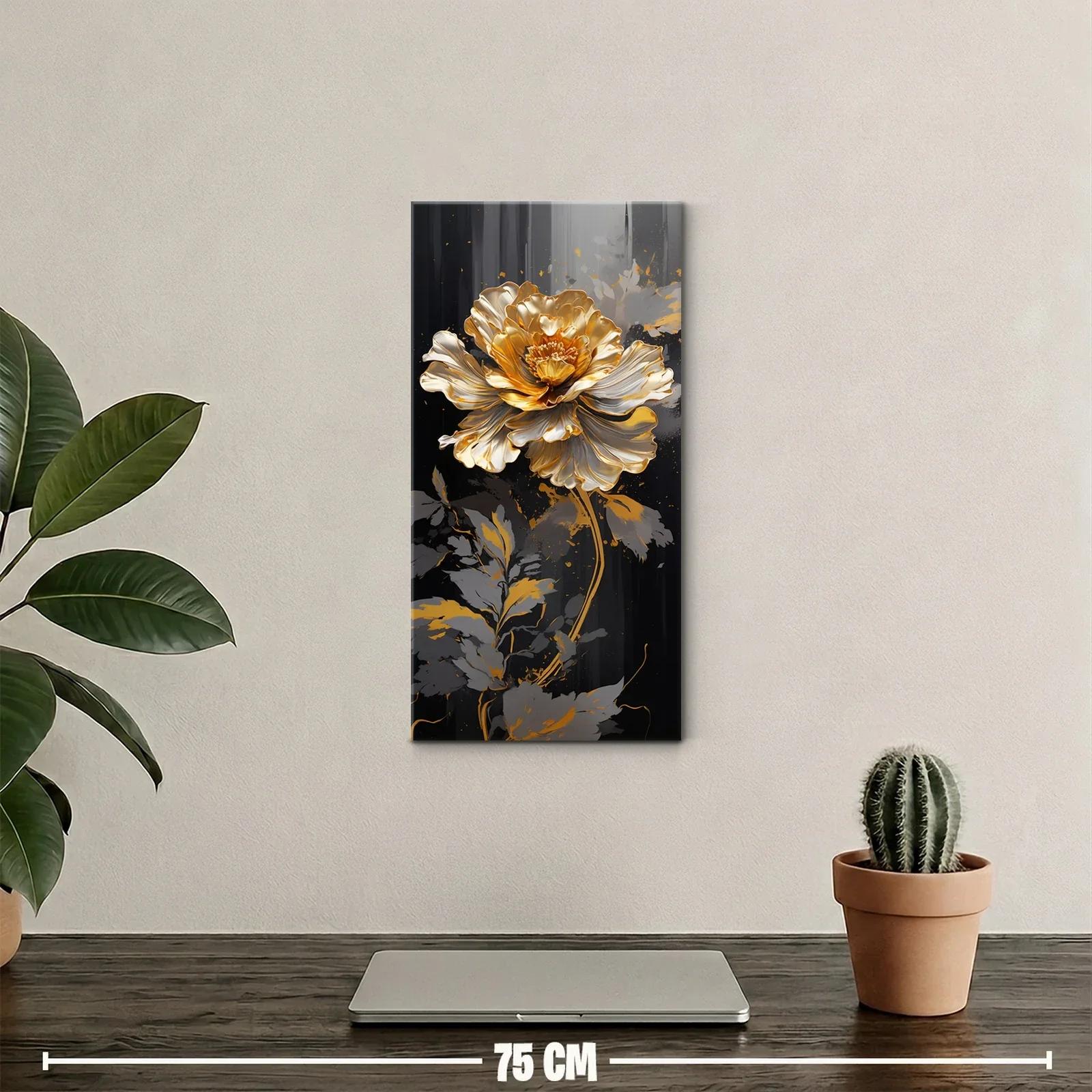 Cuadro flor blanca y dorada con fondo oscuro — miniatura 2