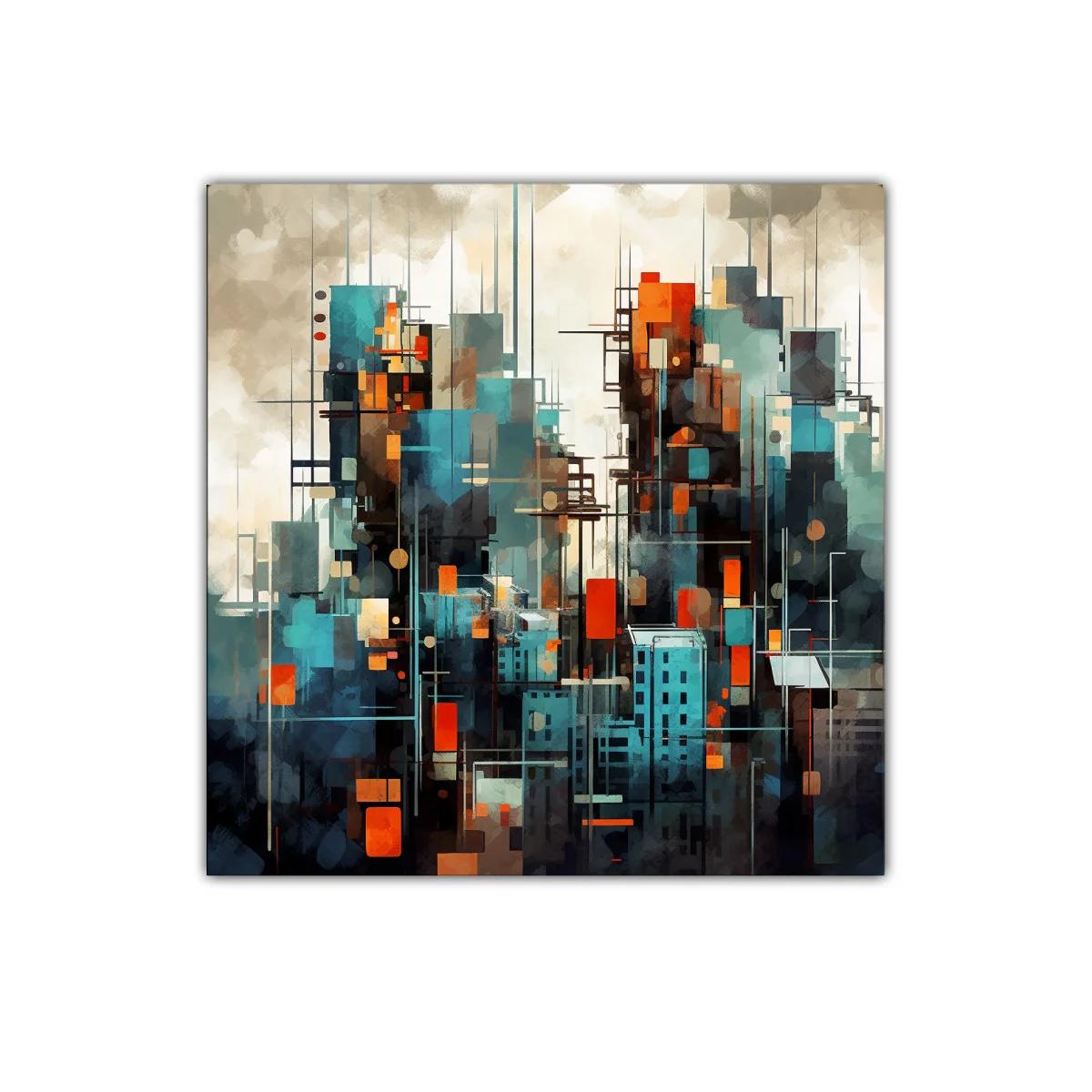 Cuadro abstracto de ciudad moderna con toques vibrantes — imagen principal