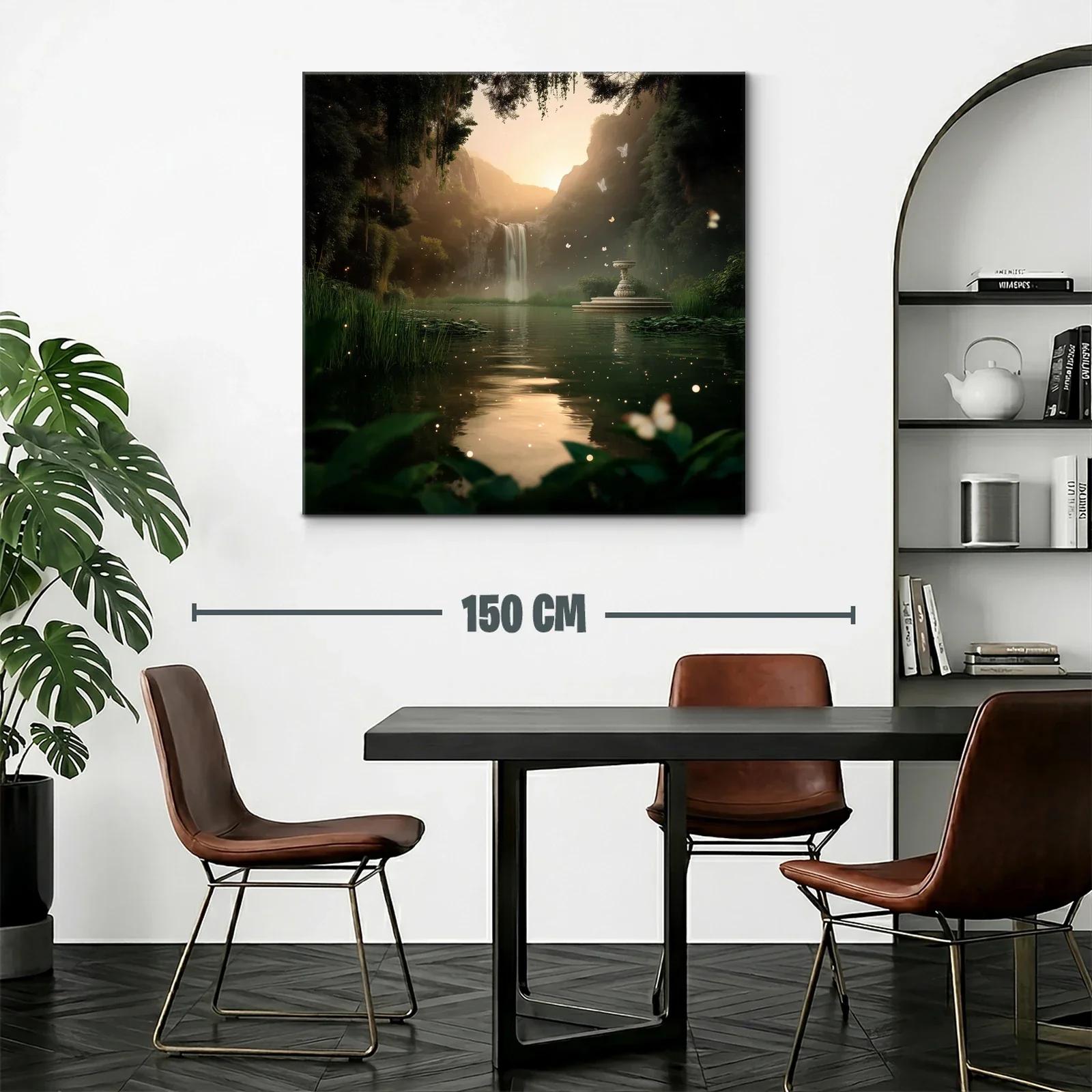 Paisaje místico con cascada y mariposas al atardecer — miniatura 2
