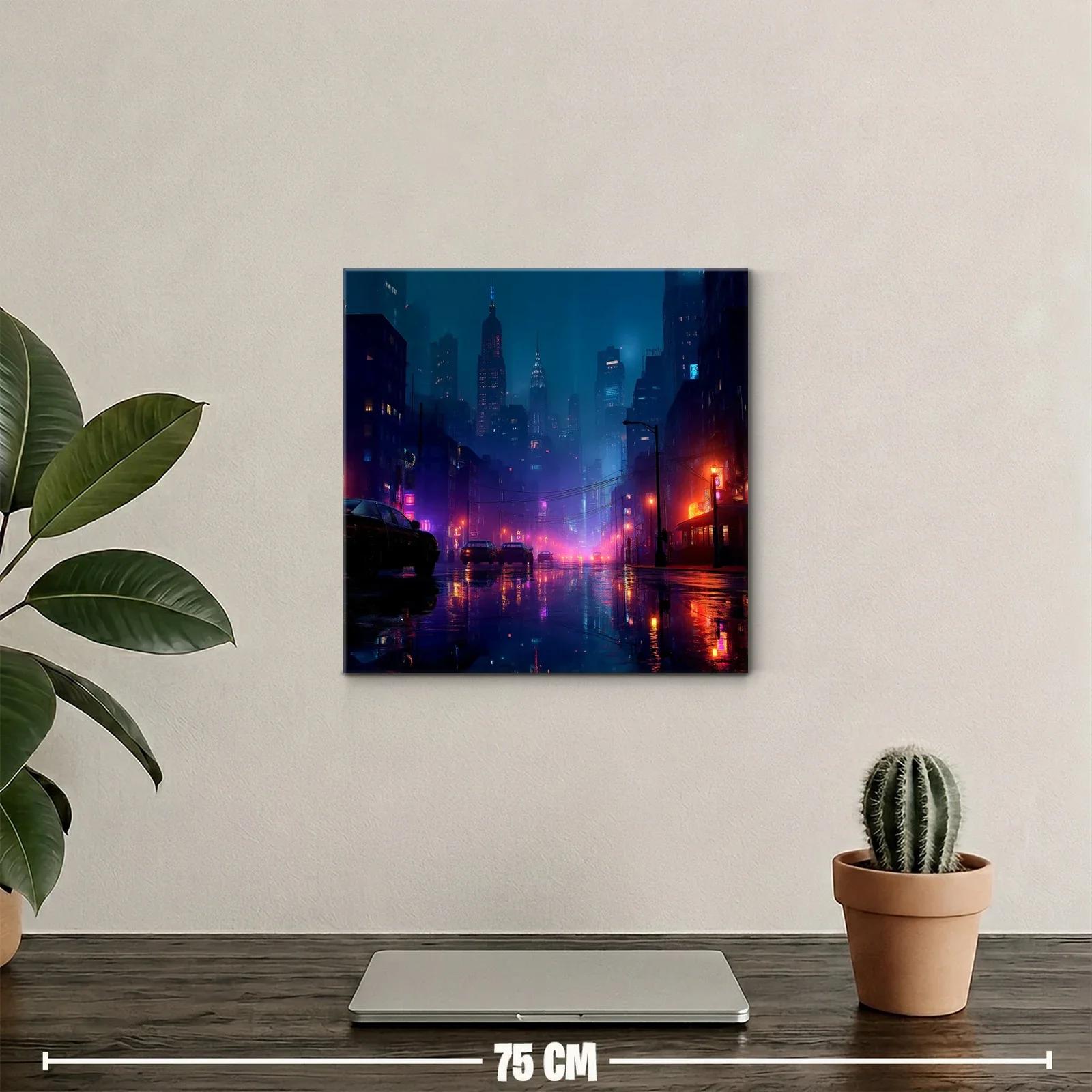 Paisaje urbano nocturno con luces de neón vibrantes — miniatura 2