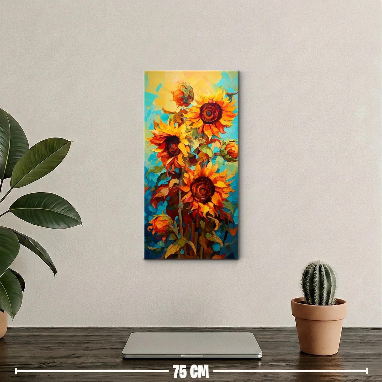 Cuadro de girasoles altos con fondo azul turquesa — miniatura 2