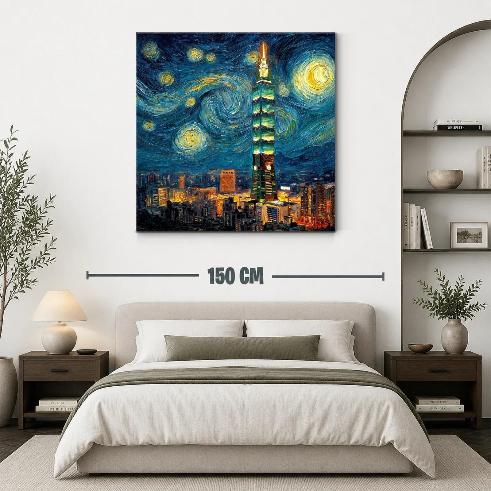 Ciudad nocturna vibrante con torre iluminada al estilo Van Gogh — miniatura 3
