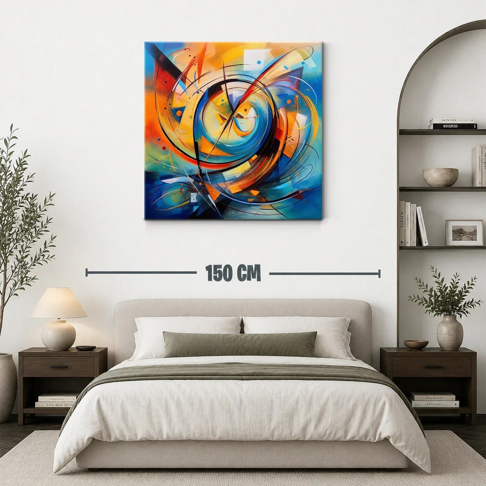 Cuadro abstracto en espirales con tonos cálidos y fríos — miniatura 3