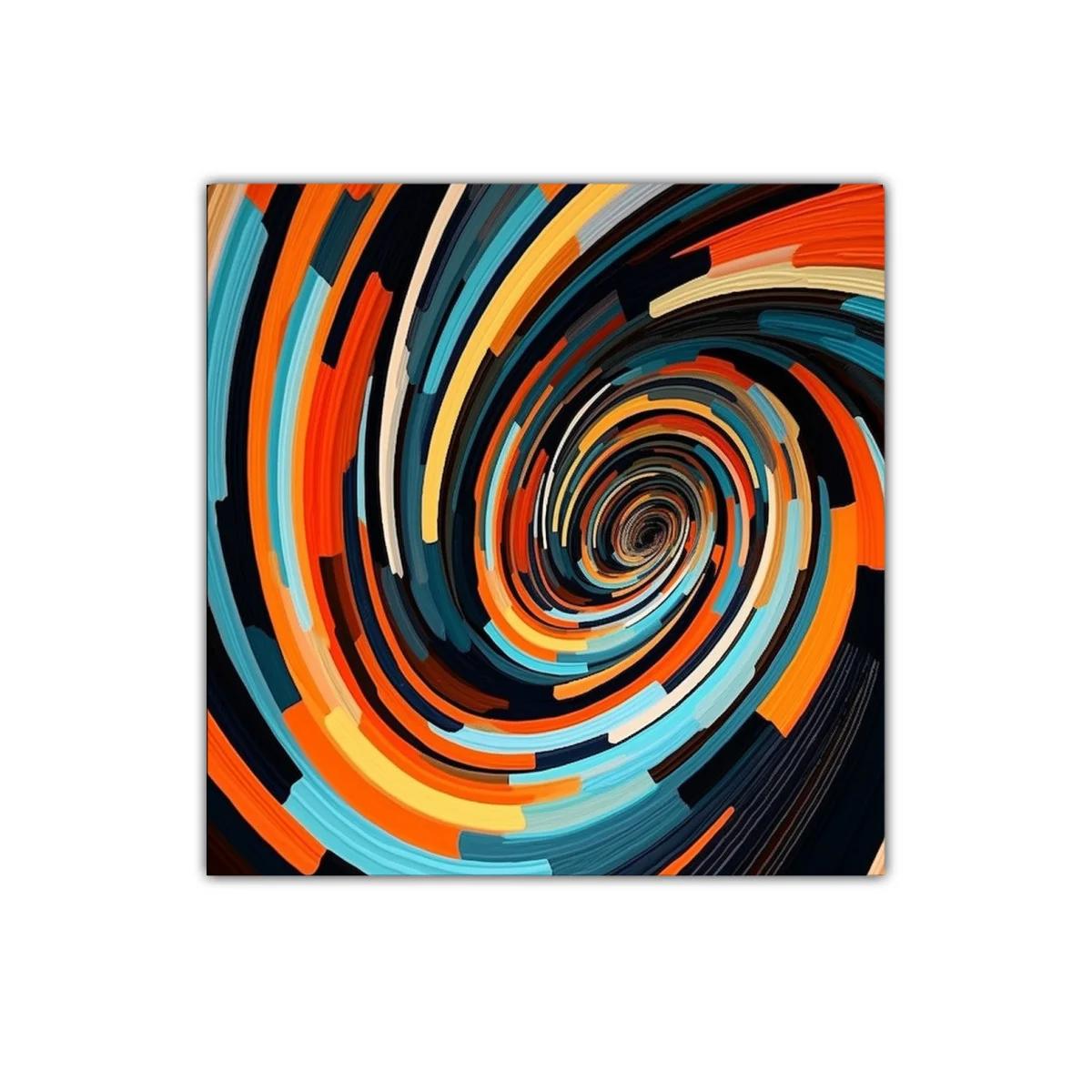 Cuadro abstracto en espiral con vibrantes tonos cálidos y fríos — miniatura 1