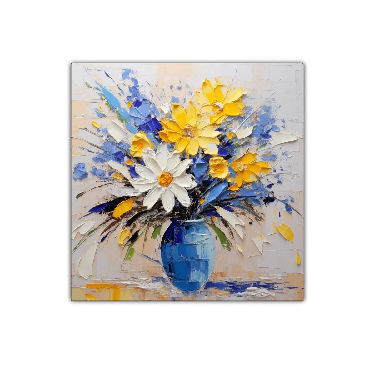 Colorido ramo floral en jarrón azul vibrante y delicado — imagen principal