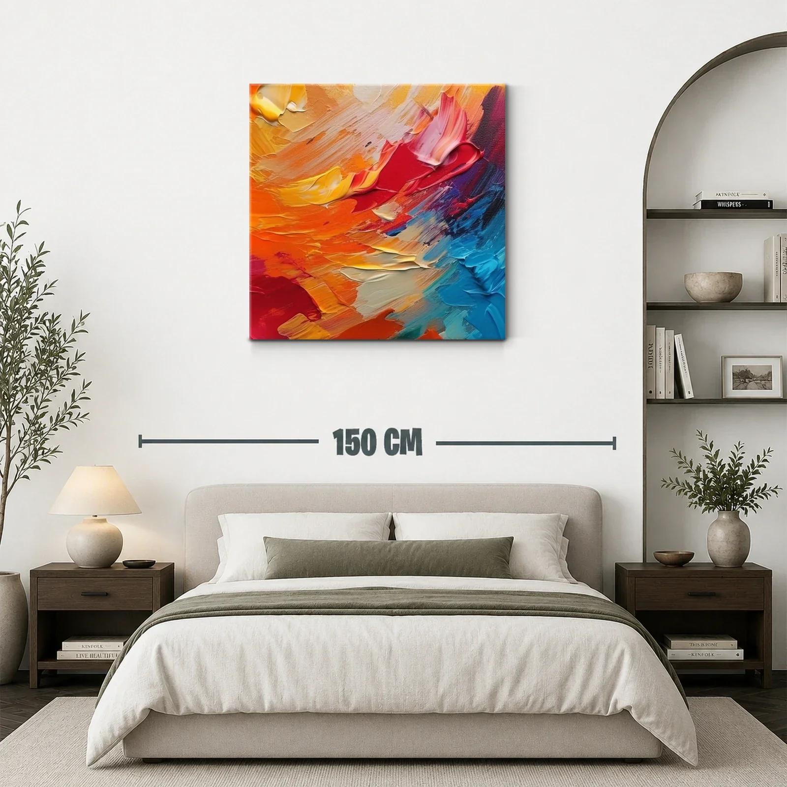Cuadro abstracto vibrante con tonos cálidos y fríos intensos — miniatura 3