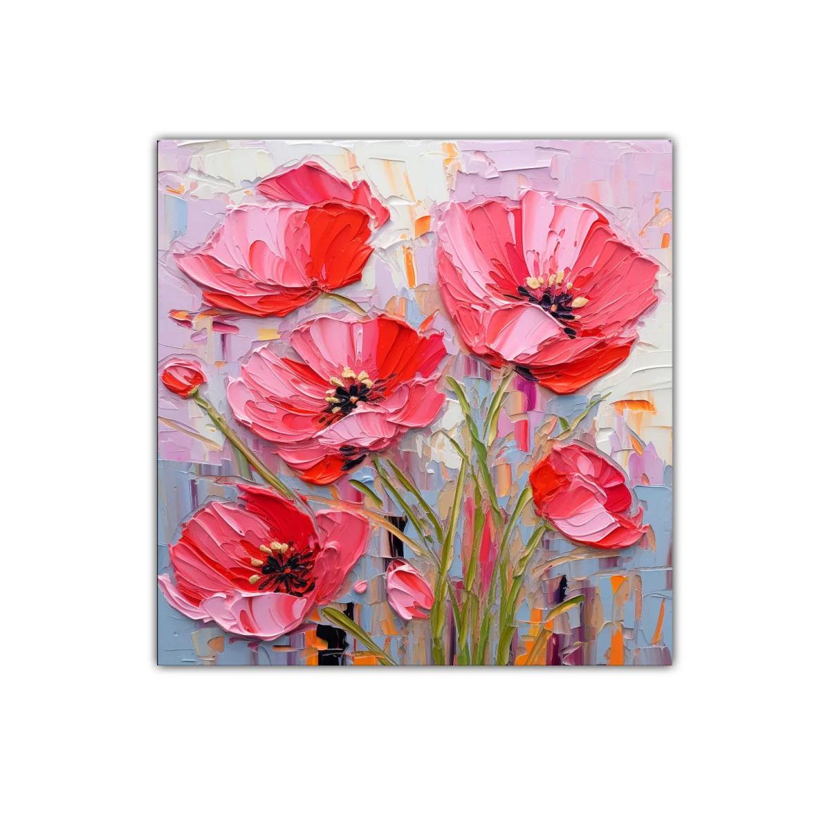 Cuadro decorativo con delicadas flores rojas y rosas vibrantes — imagen principal