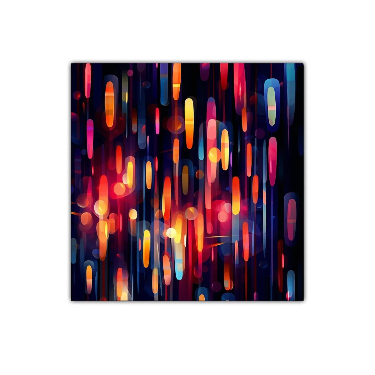 Cuadro abstracto con luces coloridas y formas alargadas — imagen principal