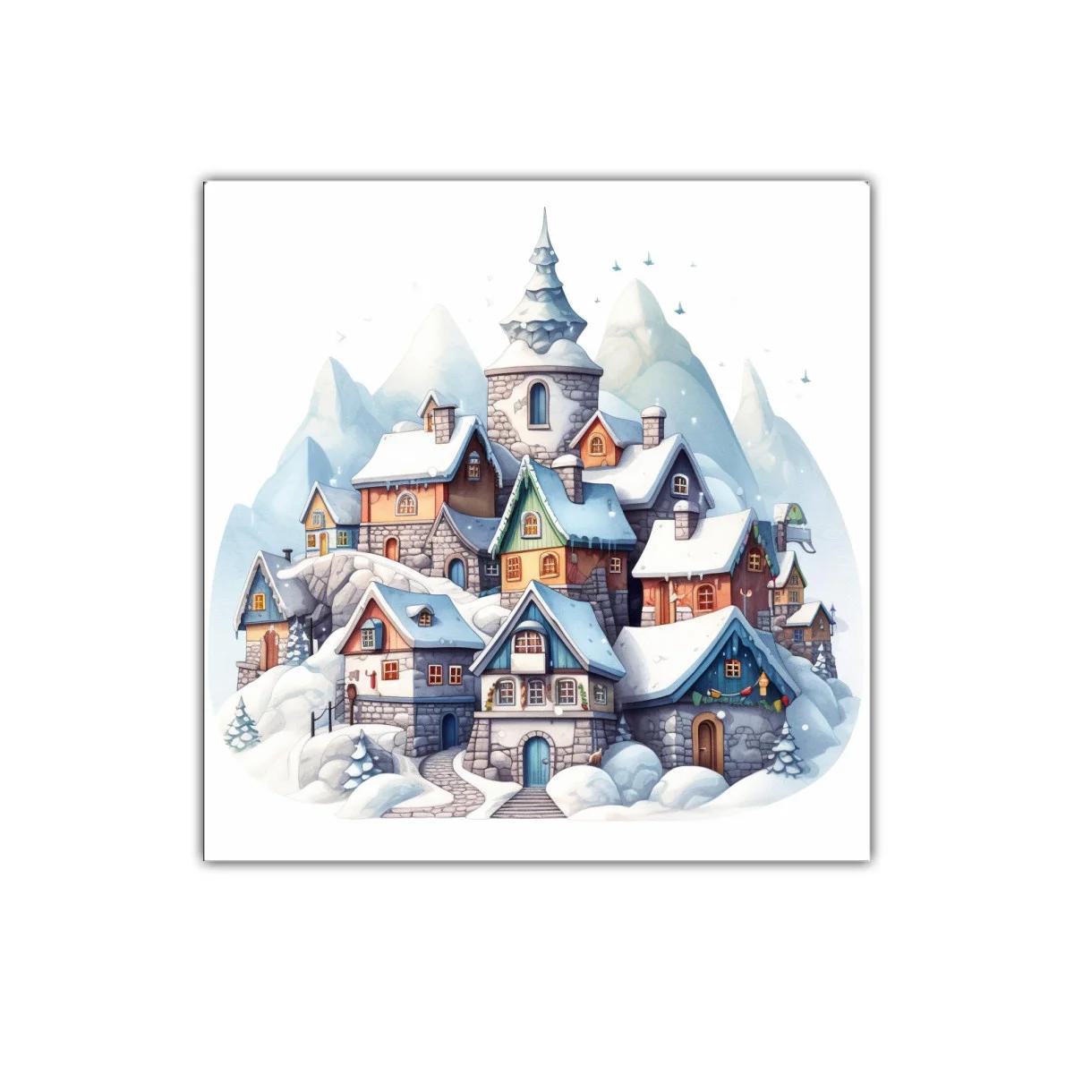 Pueblo nevado con encanto en tonos pastel y azulados — imagen principal