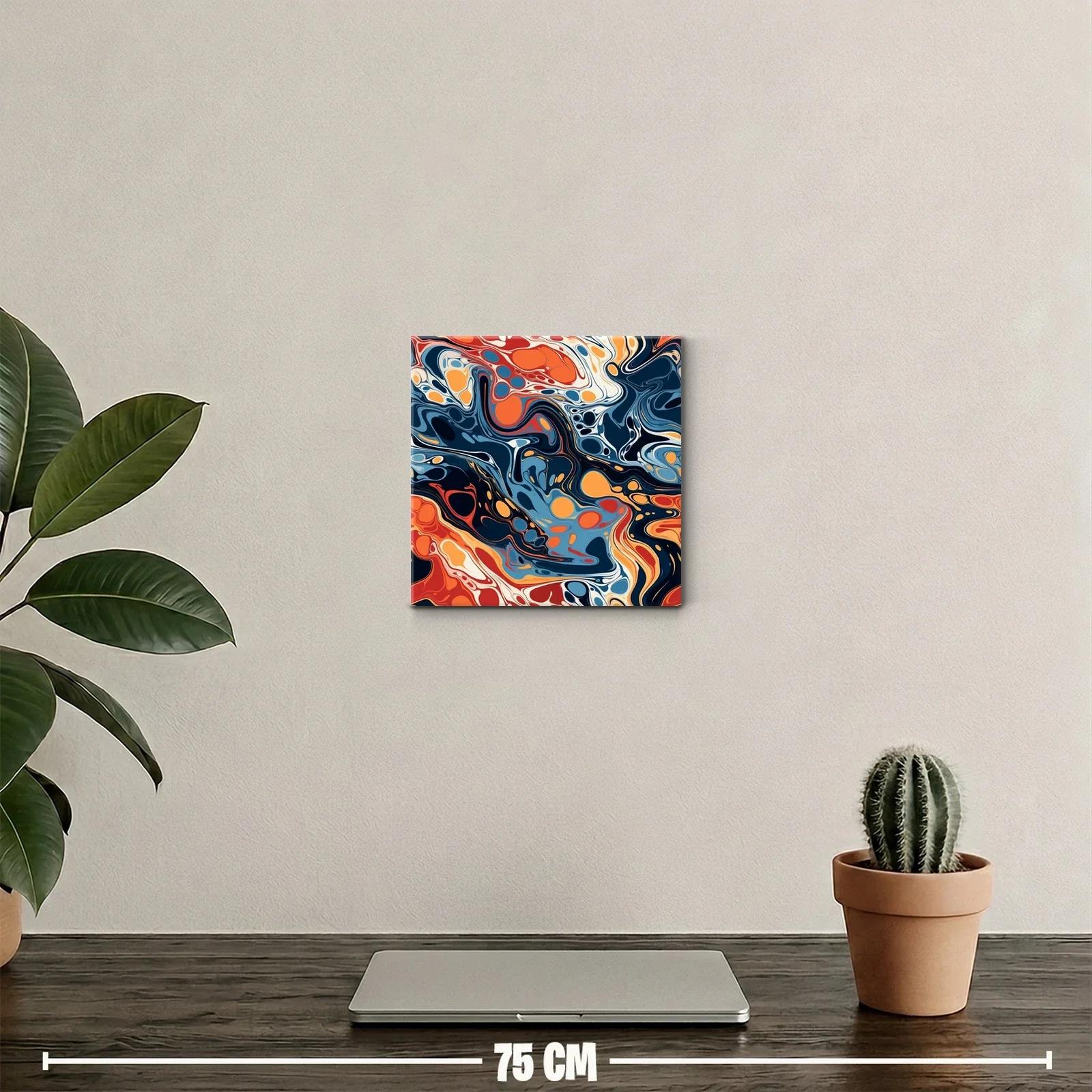 Cuadro abstracto con tonos cálidos y fríos vibrantes — miniatura 2