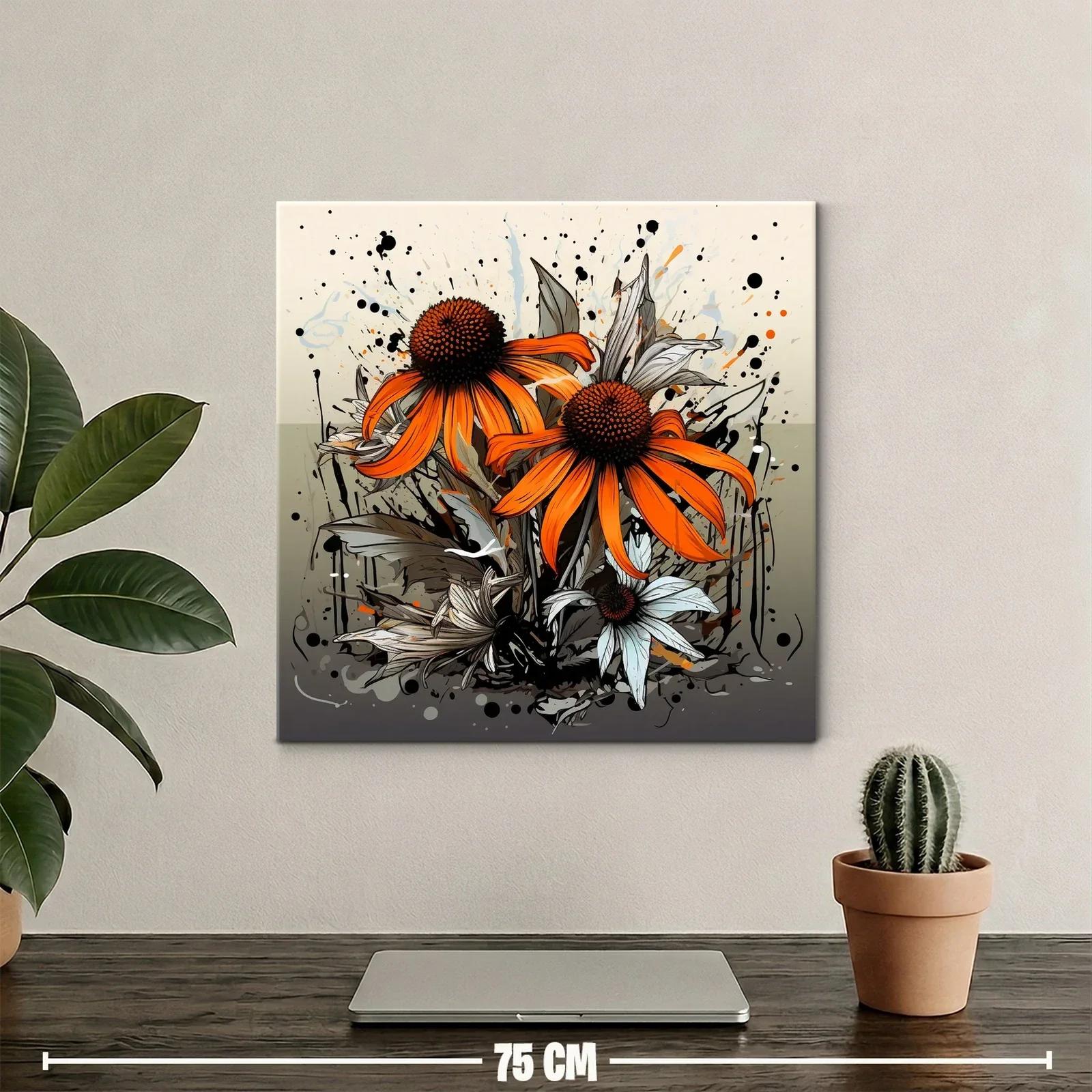 Flores vibrantes en tonos anaranjados y grises en composición artística — miniatura 2