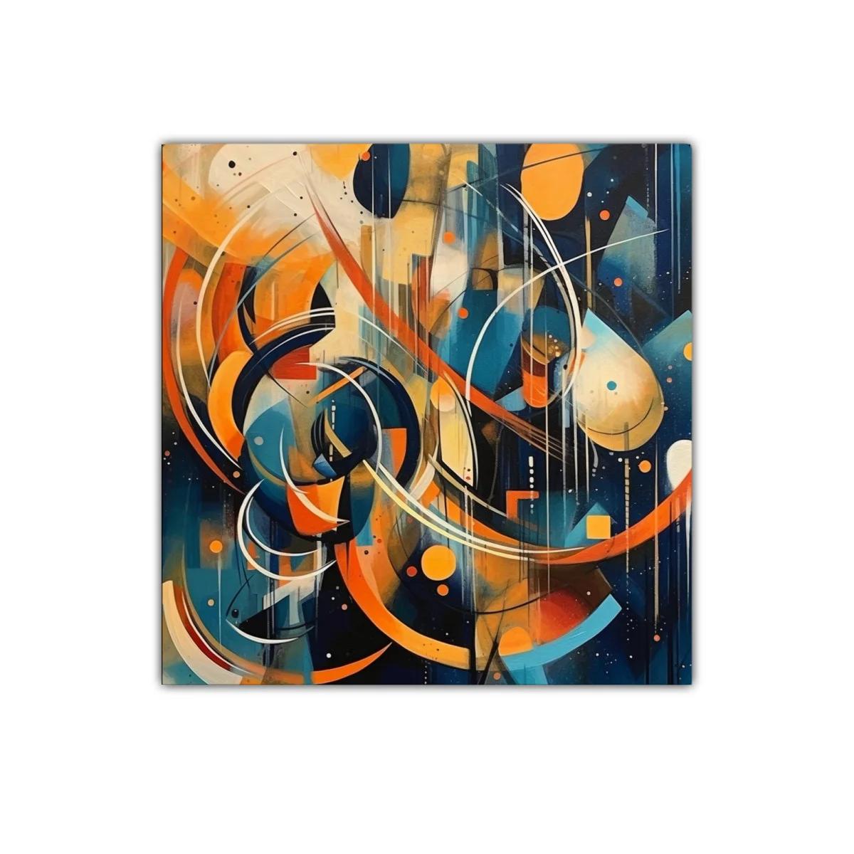 Composición abstracta vibrante en tonos cálidos y fríos