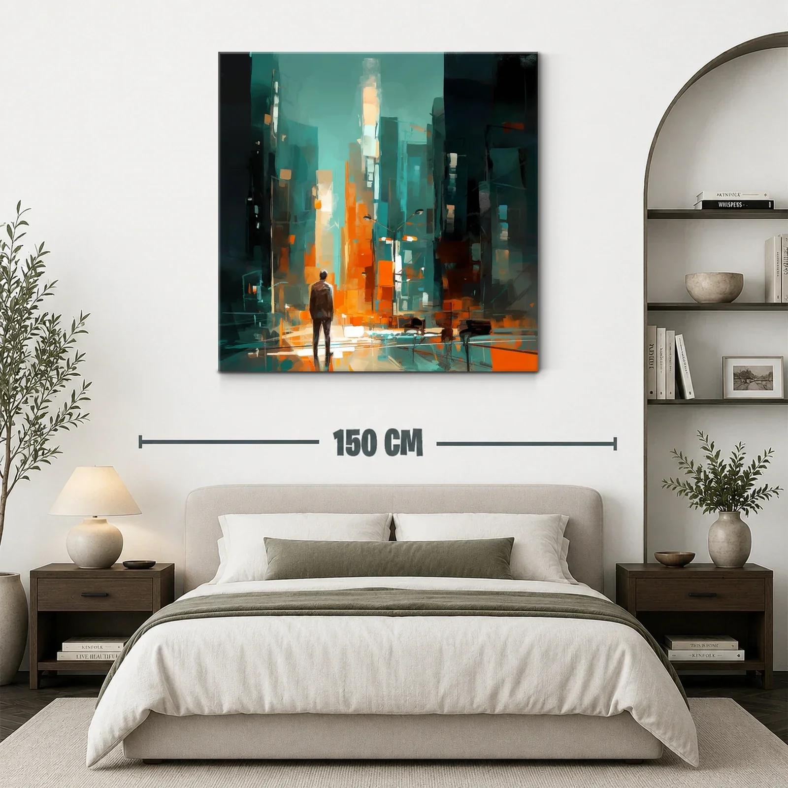 Figura entre luces en ciudad abstracta vibrante — miniatura 3
