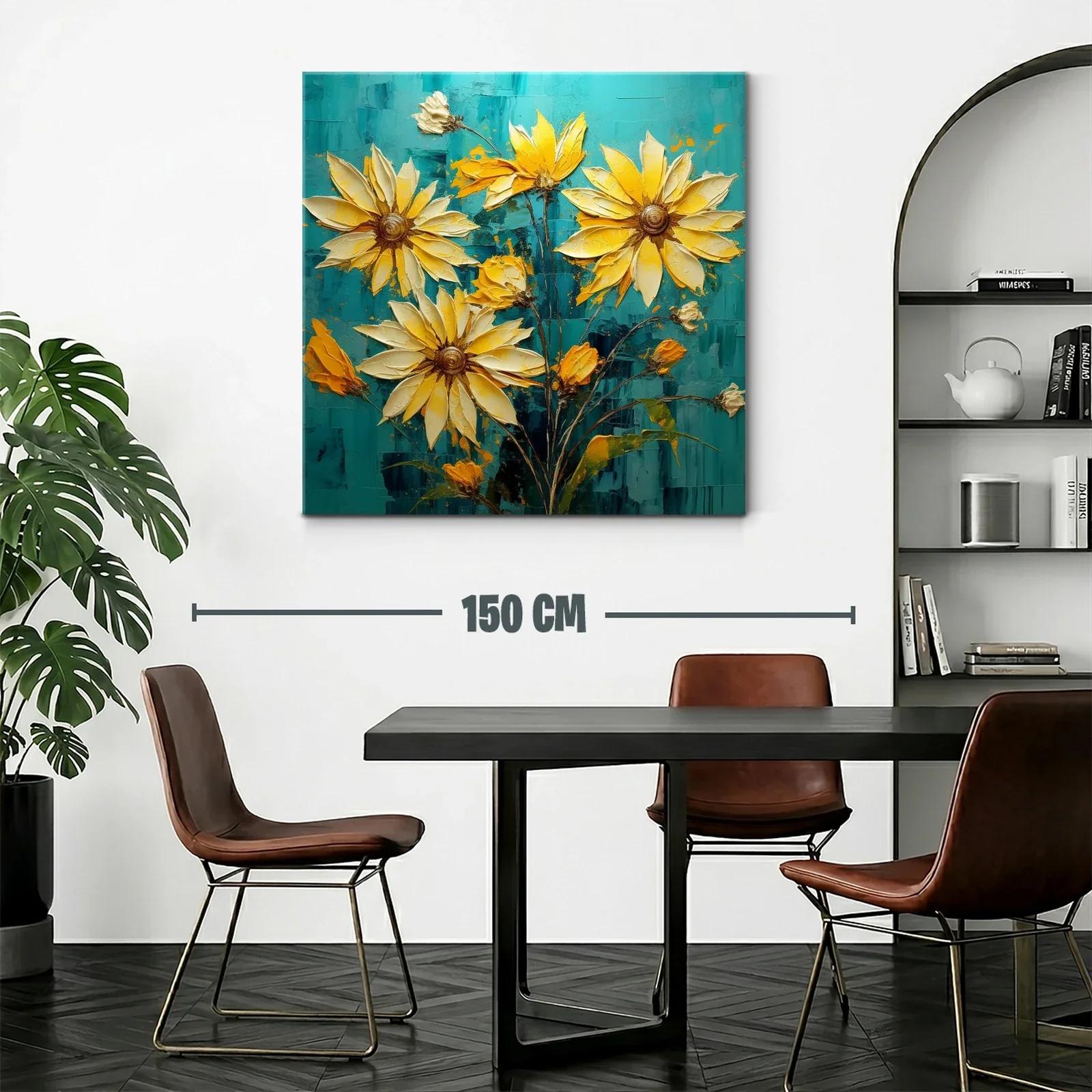 Cuadro con vibrantes flores amarillas sobre fondo azul — miniatura 2