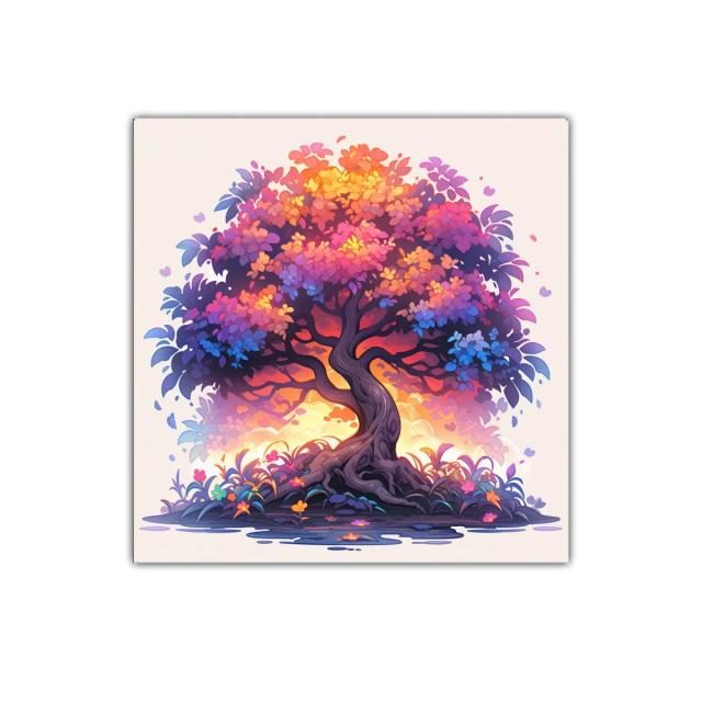 Árbol de colores vibrantes con atmósfera mágica y soñadora