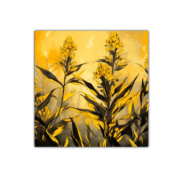 Cuadro floral tonos dorados con contraste impactante