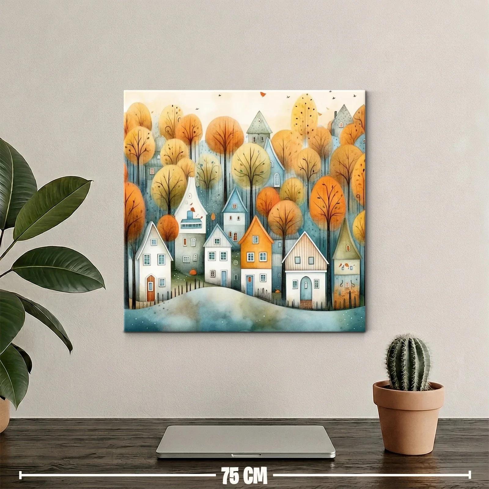 Paisaje encantador con casas y árboles en tonos otoñales — miniatura 2
