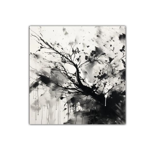 Composición abstracta de ramas en blanco y negro