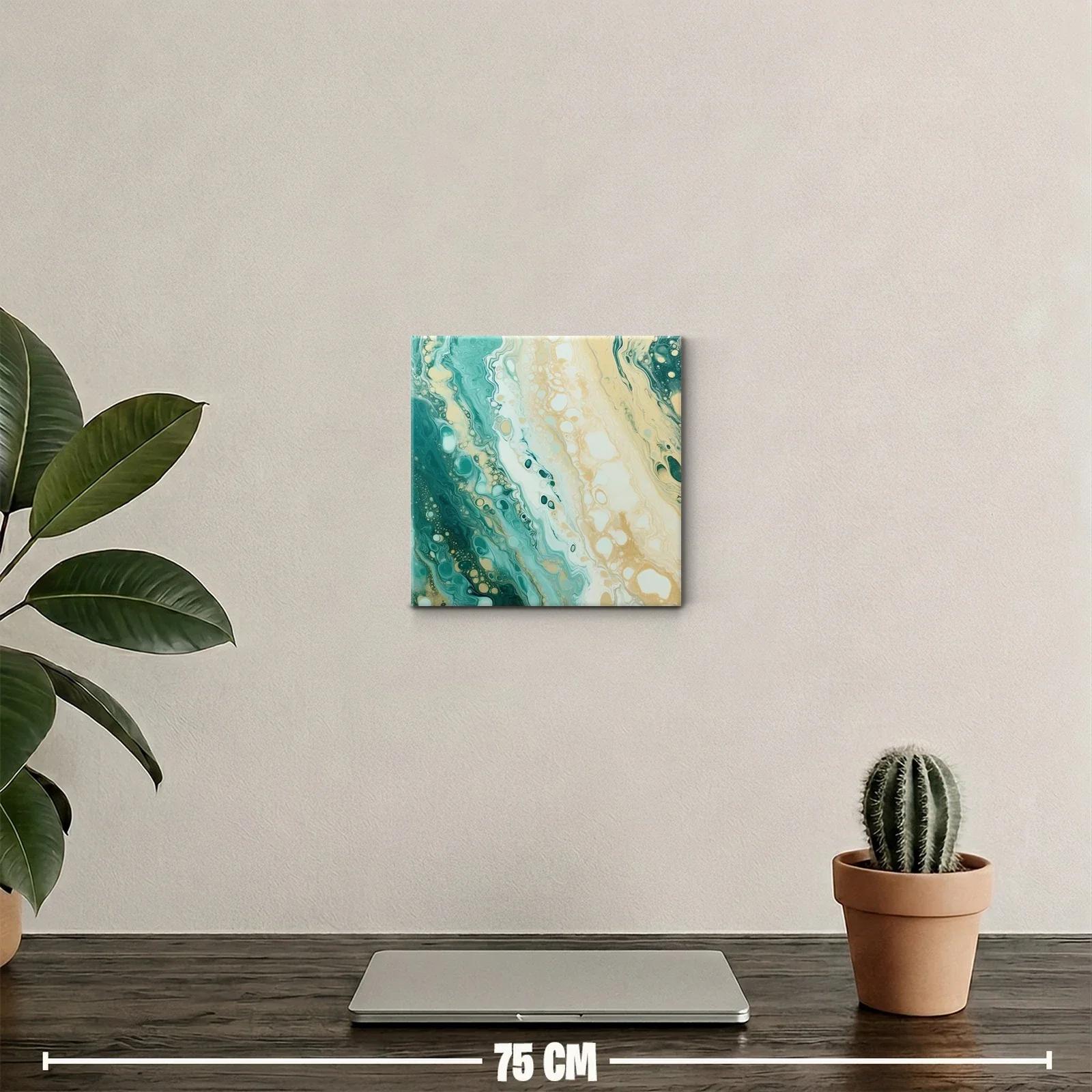 Cuadro abstracto con tonos turquesa y beige para decorar — miniatura 2