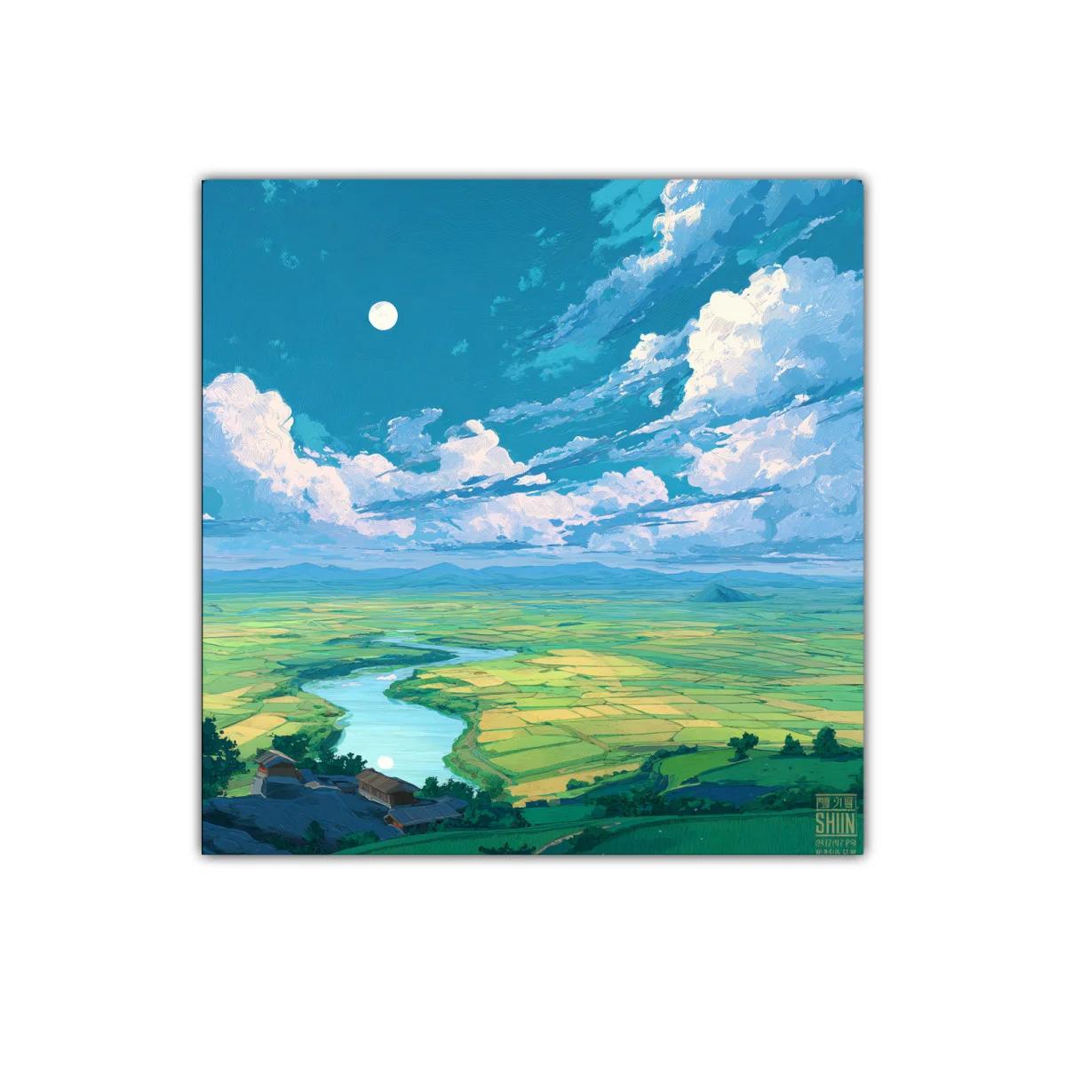 Paisaje sereno con río y vastos campos verdes — imagen principal