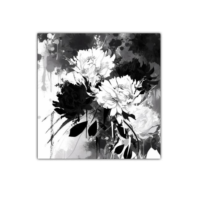 Cuadro floral en blanco y negro con estilo contemporáneo